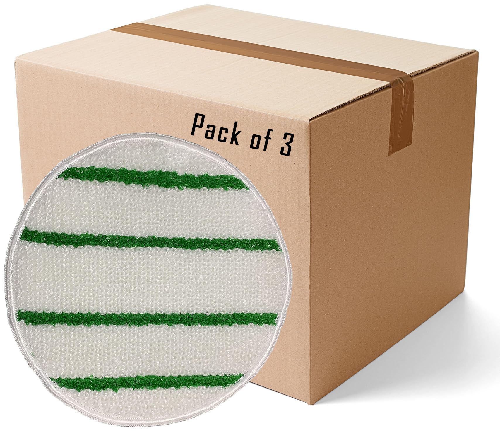 Commercial Grade Low-Profile Synthetic Carpet Bonnet with Scrubber Strips - 19 Inch - 3-Pack for Professional Cleaning - Perfect for Hotels, Offices, and Commercial Spaces