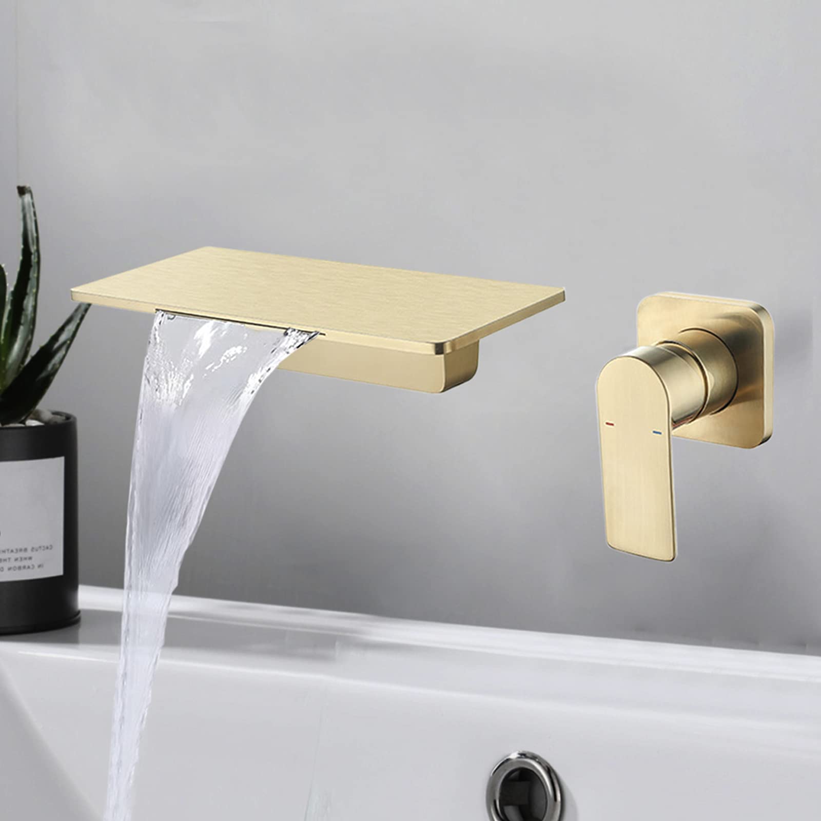 DNYSYSJ Brushed Gold Wall Mount Waterfall Bathroom Sink Faucet - Single Handle Bathtub Faucet for Modern Bathroom & Spa Decor - Perfect for Vanity, Washbasin, and Luxury Home Renovation