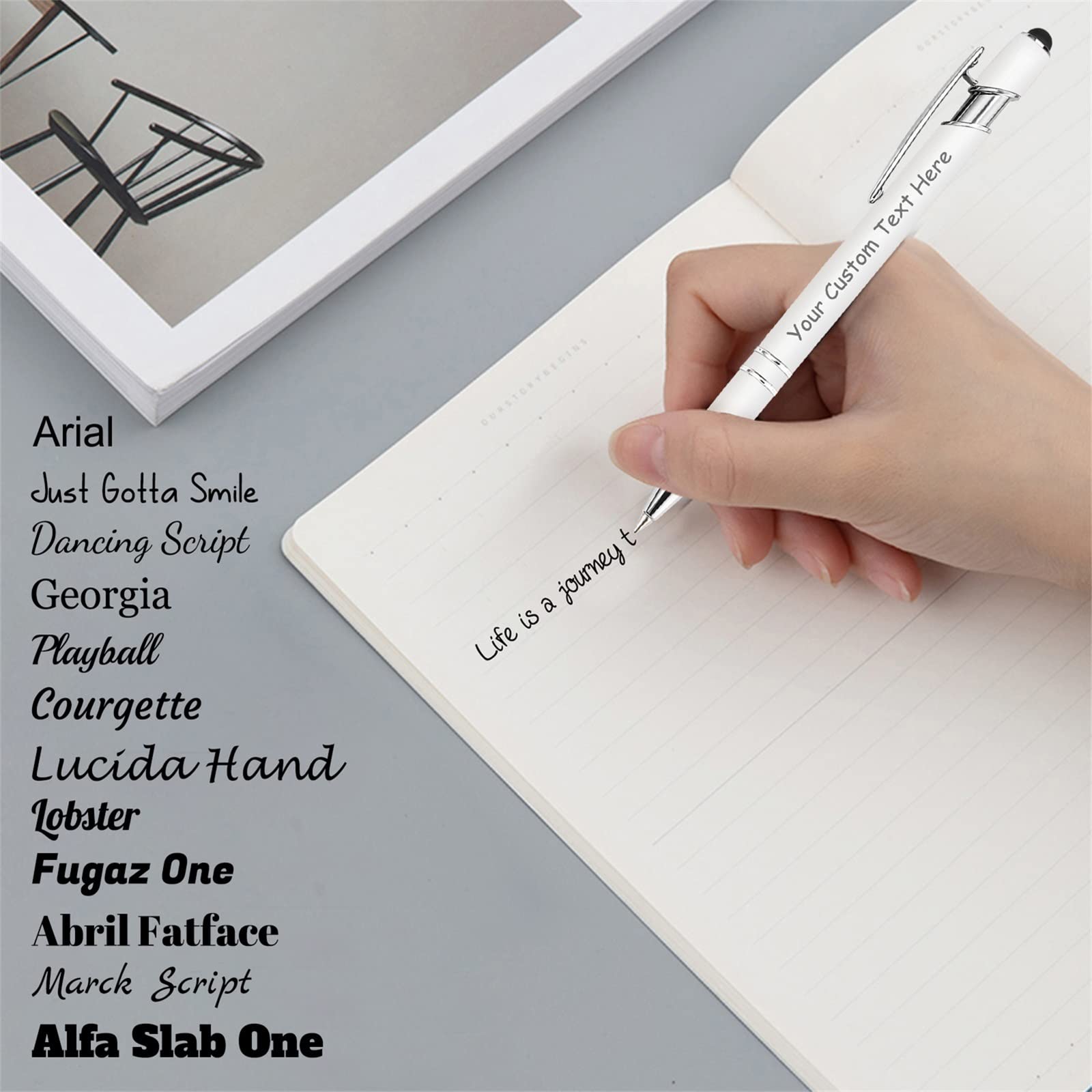 500 Pcs Custom Engraved Ballpoint Pens Bulk with Stylus - Personalized Name & Text for Business, Graduation, Wedding, Christmas Gifts - Ideal for Corporate Events, School Supplies & Party Favors (100 Packs)