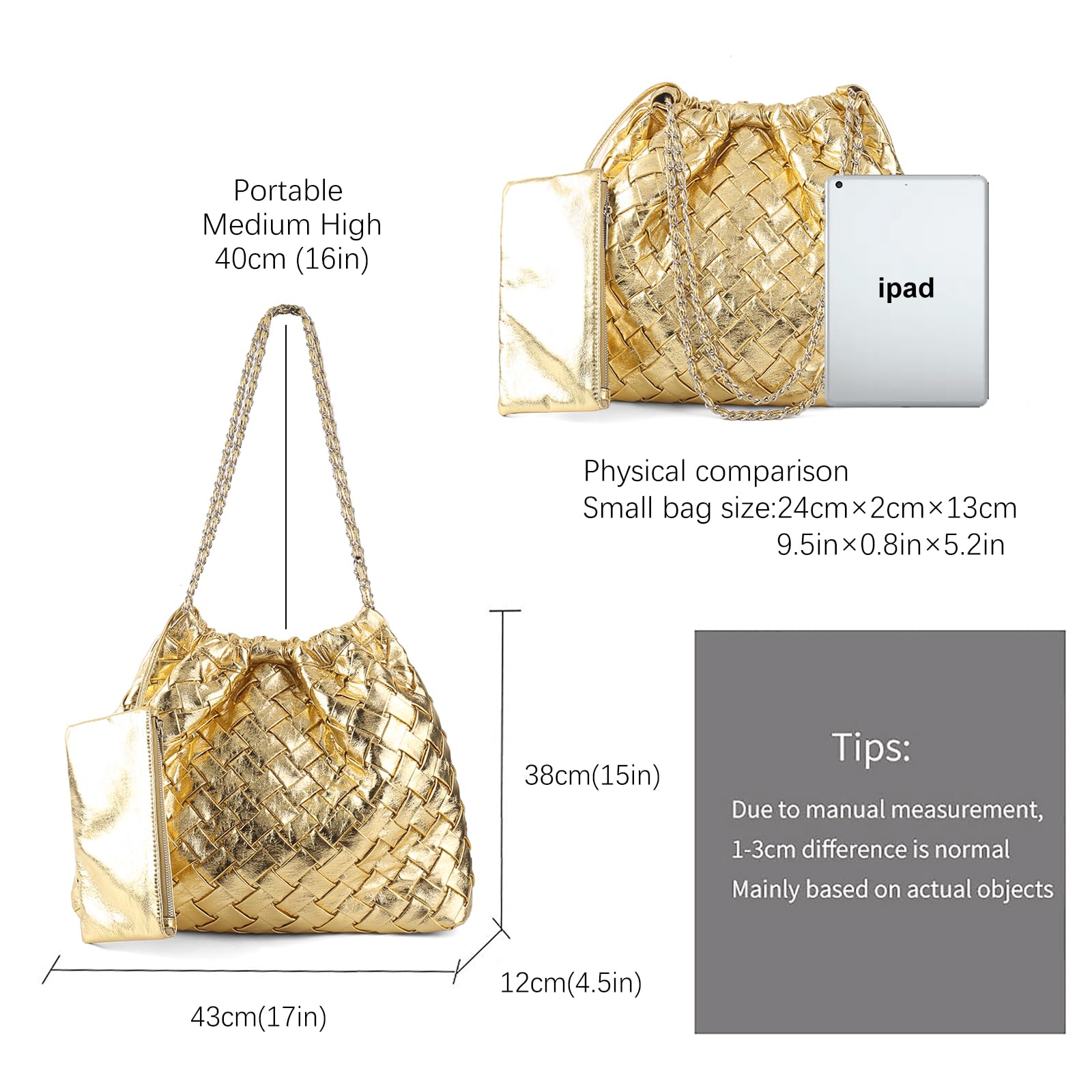 Stylish Large Woven Hobo Shoulder Bag for Women - Soft Vegan Leather Tote with Matching Purse - Perfect for Travel, Work & Everyday Use
