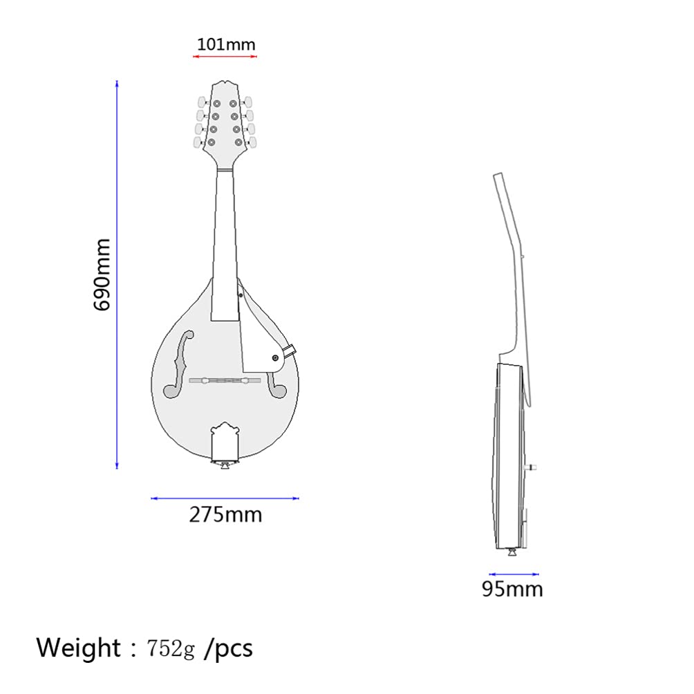 Happyyami 8-String Basswood Mandolin for Beginners with Rosewood Bridge - Perfect for Music Practice, Folk Bands & Outdoor Performances