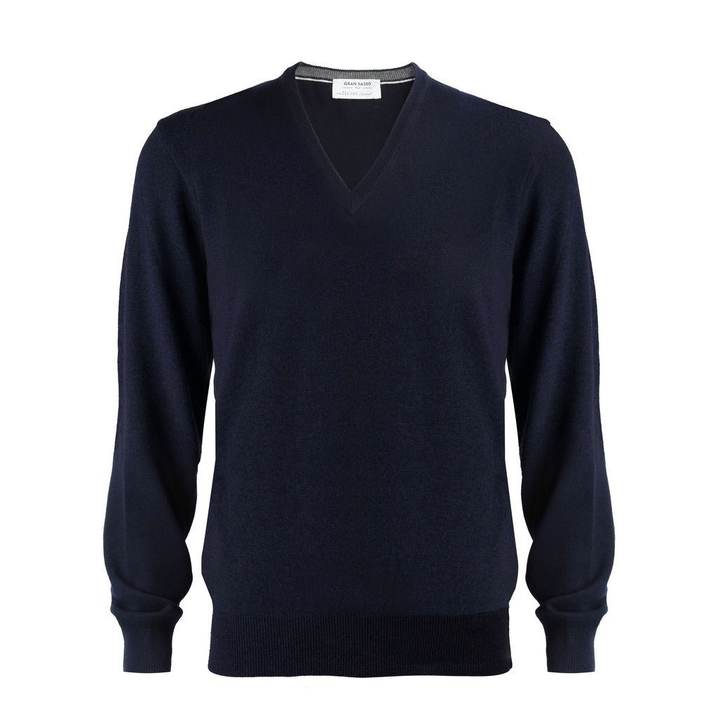 Premium GRAN SASSO Wool Cashmere V-Neck Sweater for Men - Navy Blue | Soft & Warm Winter Pullover | Perfect for Office, Dates & Casual Outings