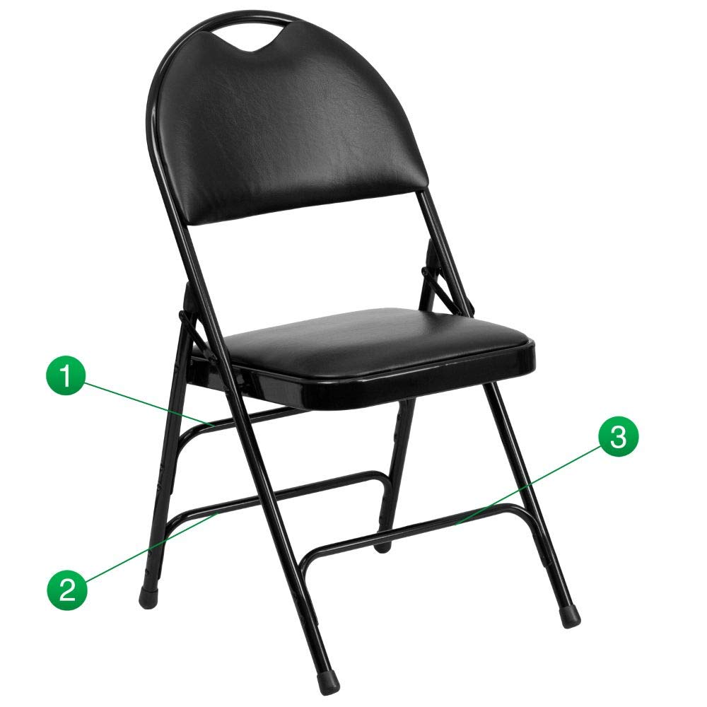Flash Furniture 2 Pack HERCULES Series Heavy Duty Black Vinyl Metal Folding Chairs - Triple Braced Frame, Easy-Carry Handle - Perfect for Events, Parties, Weddings & Home Use
