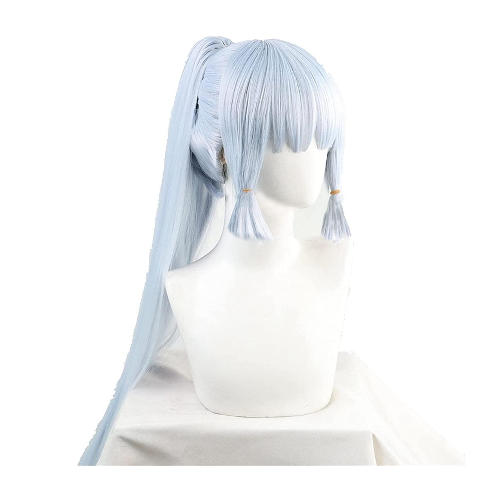 Genshin Impact Kamisato Ayaka Cosplay Wig - Silver Long Straight Ponytail with Bangs & Sideburns | Heat Resistant Synthetic Hair for Anime Conventions & Costume Parties