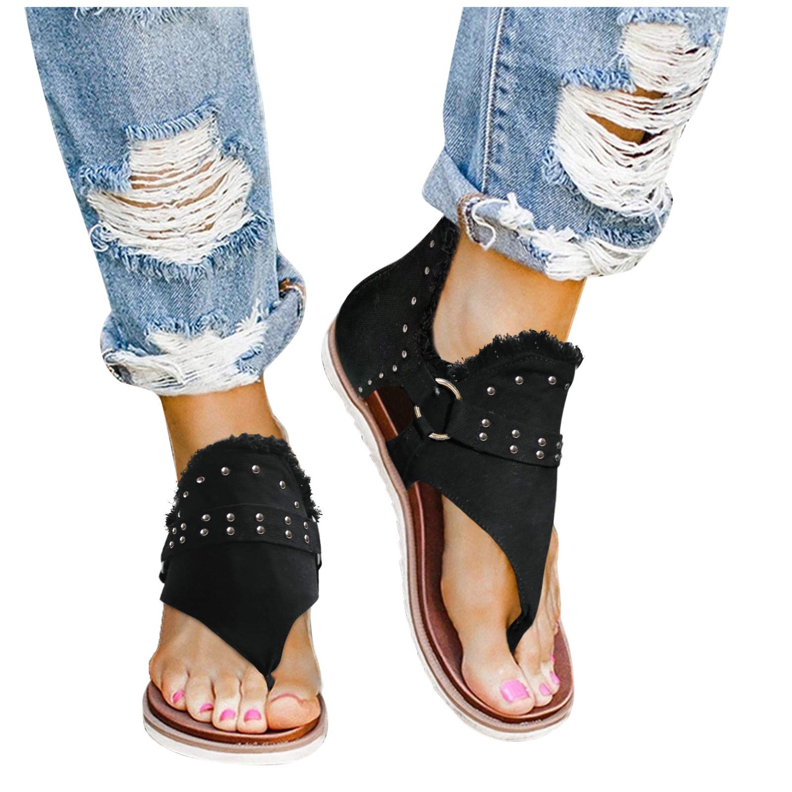 Women's Summer Sandals - Breathable Canvas Gladiator Wedge Sandals with Comfortable Thong Design | Perfect for Beach, Vacation & Casual Outings