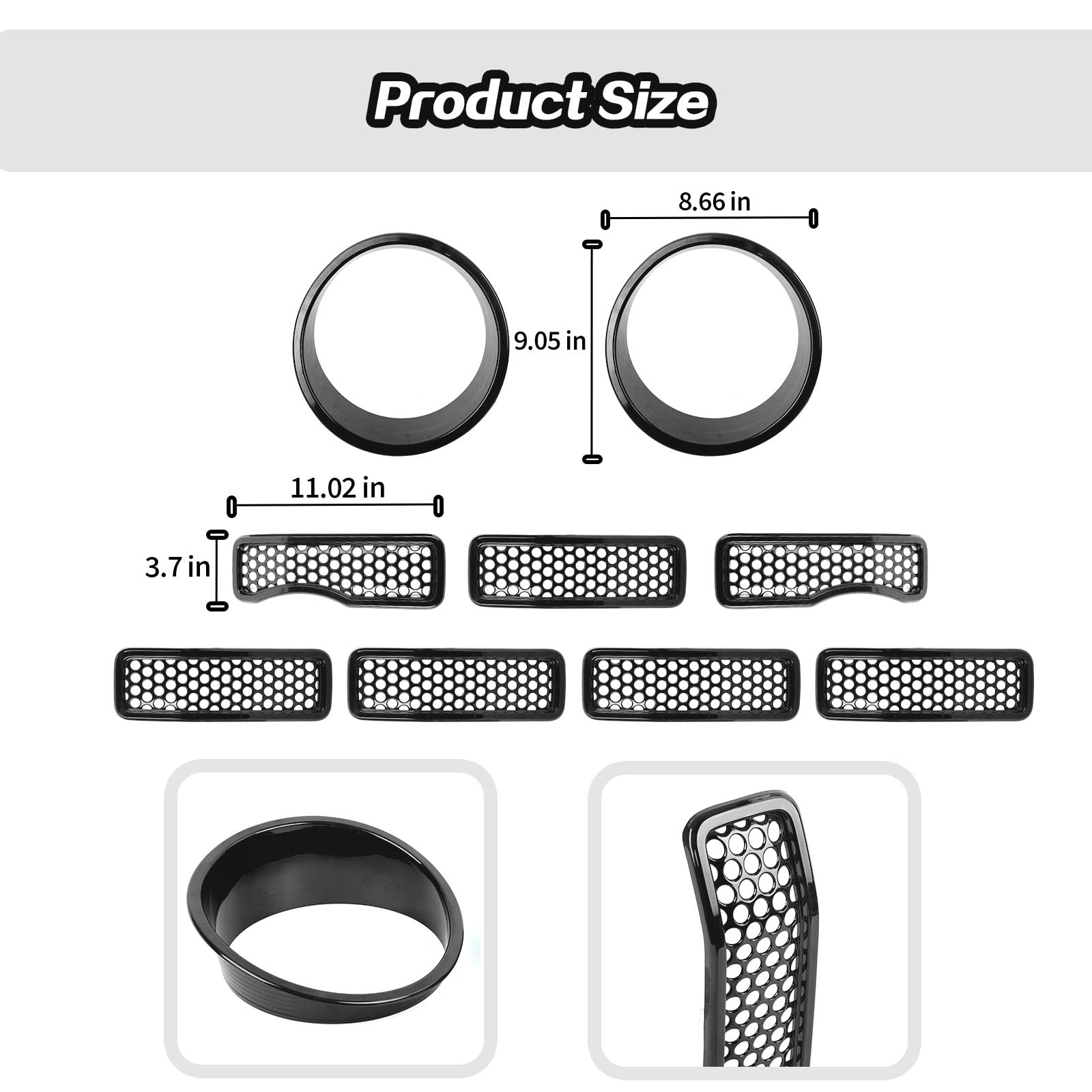 JeCar Black Mesh Grill Inserts for Jeep Wrangler JL 2024+ | Grill Covers & Headlight Covers Trim Kit Accessories | Off-Road Protection & Style Upgrade