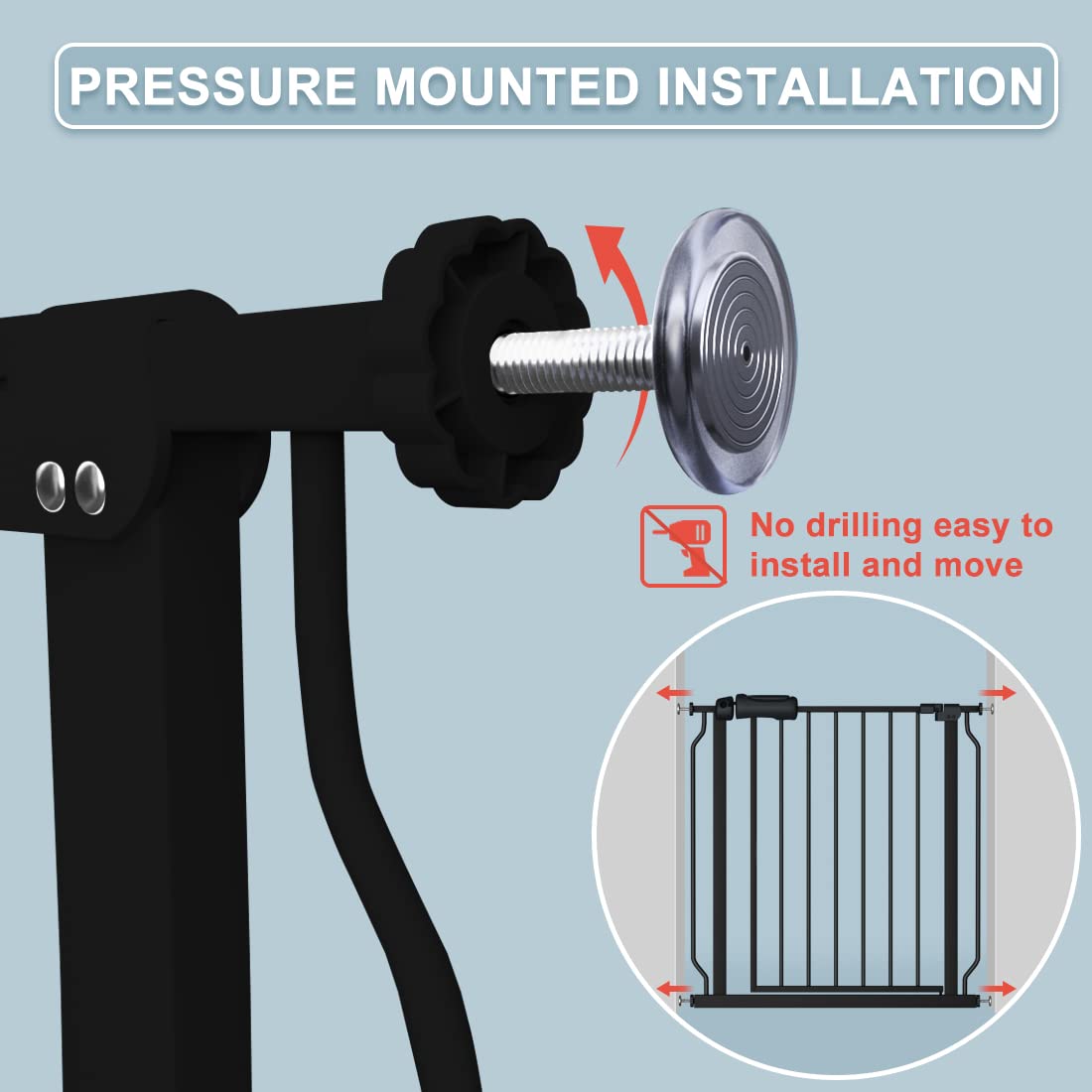 Extra Wide Baby Gate 62-67 Inch - Black Pressure Mounted Auto Close Safety Gate for Child & Pet - Perfect for Wide Doorways, Stairs, Hallways & Home Security