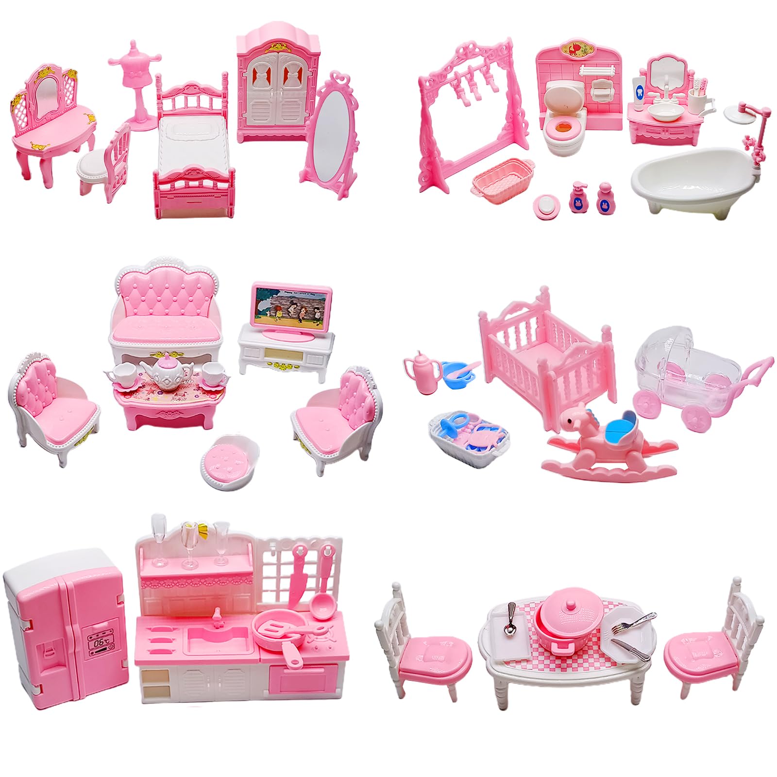 75-Piece Dollhouse Furniture Set - Miniature Pretend Play Family Toys for Kids 3+ Years - Includes Bedroom, Living Room, Bathroom & Kitchen Accessories - Perfect for Imaginative Play, Birthday Gifts & Early Childhood Development