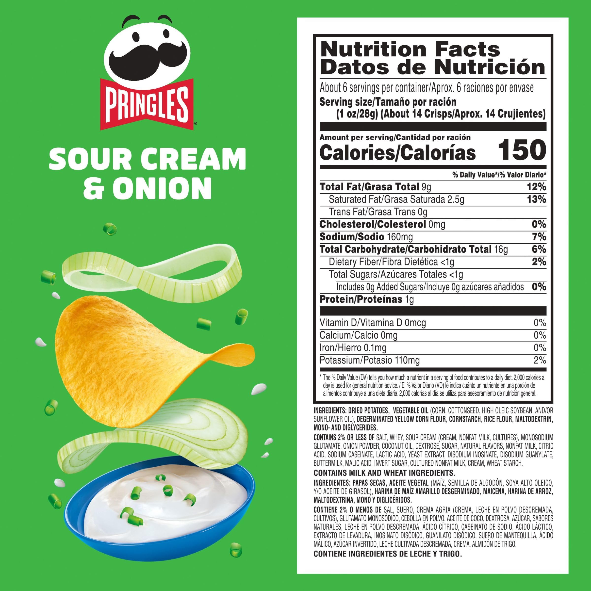 Pringles Sour Cream & Onion Potato Crisps - 5.5oz Can (Pack of 1) | Crunchy Snacks for Lunch, Office, Road Trips & Movie Nights - Perfect On-The-Go Treat