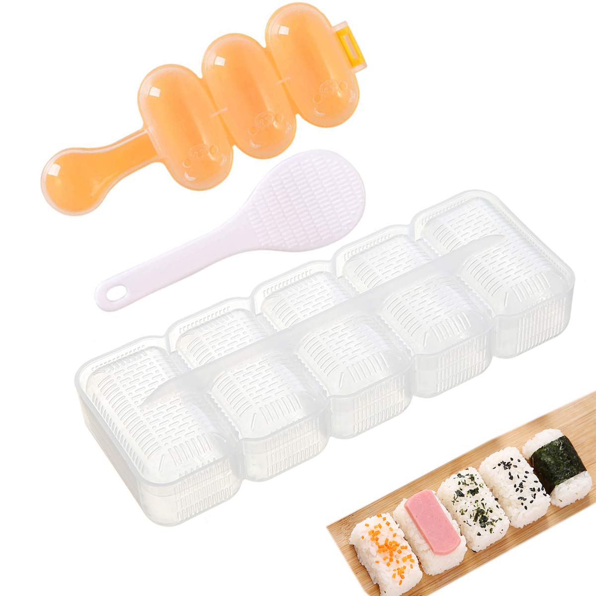 DIY Sushi Molds & Rice Ball Maker Kit - Includes Sushi Rice Shape Press, Rice Ball Shaker with Paddle - Perfect for Homemade Sushi, Onigiri & Bento Box Lunch Prep