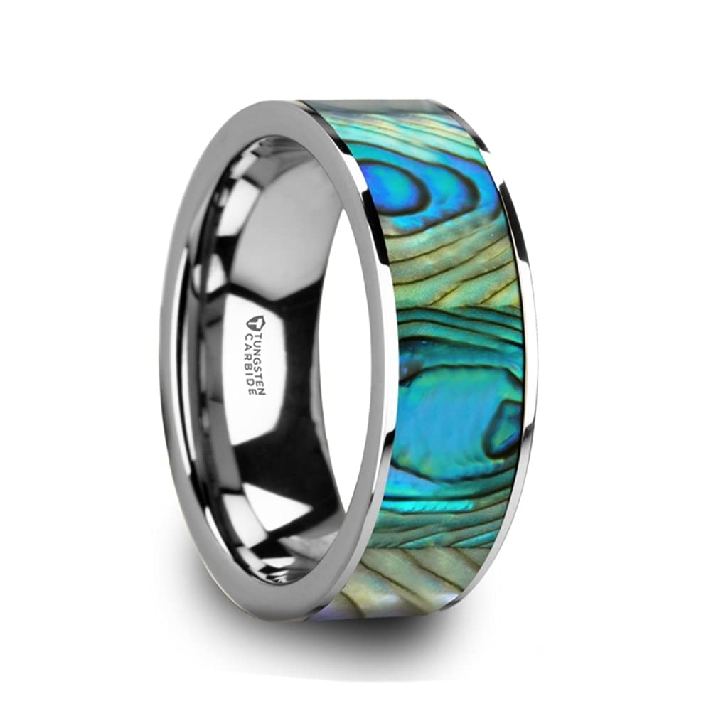 Men's Comfort Fit Tungsten Wedding Band with Mother of Pearl Inlay - 8mm Wide Polished Finish - LAURANT Style - Durable & Hypoallergenic Ring for Weddings, Anniversaries & Everyday Wear
