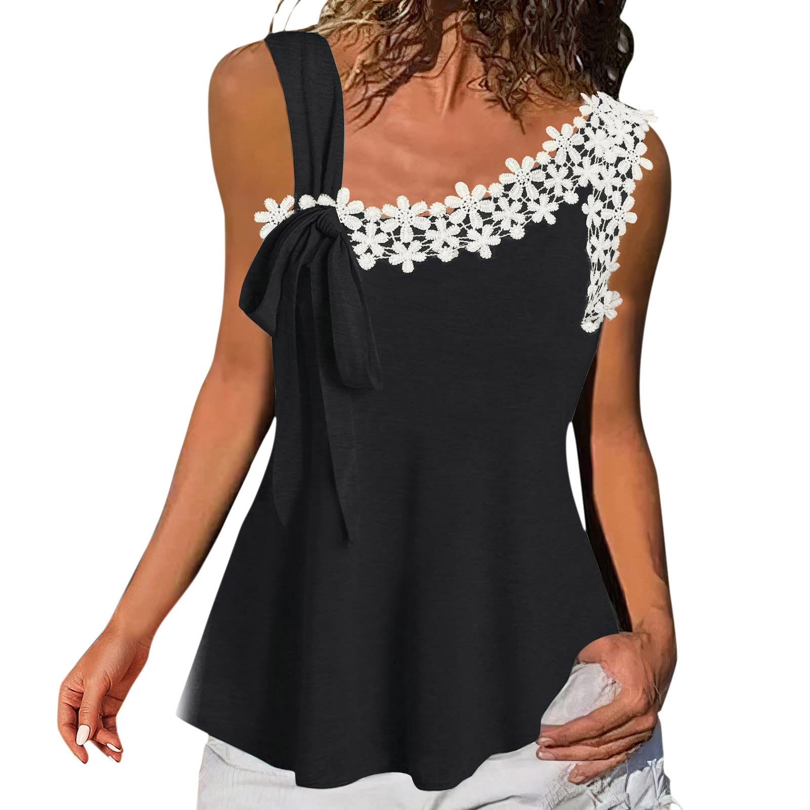 Women's Casual Flowy Lace Print Sleeveless Tank Top - Fit & Flare Tunic Shirt for Ladies | Summer Outfits, Beach Wear & Boho Fashion