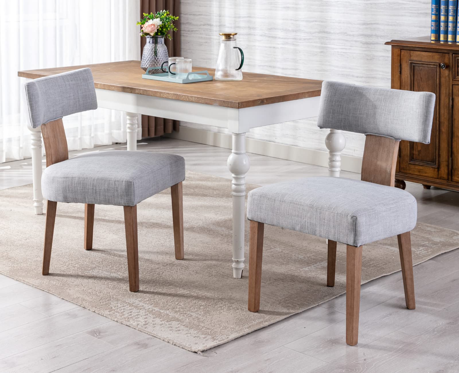 EALSON Mid Century Modern Dining Chairs Set of 2 - Linen Upholstered Kitchen Chairs with Wood Legs & Curved Back - Farmhouse Style Accent Chairs for Dining Room & Living Room - Grey | Perfect for Home Decor, Kitchen Breakfast Nook & Cozy Dining Spaces