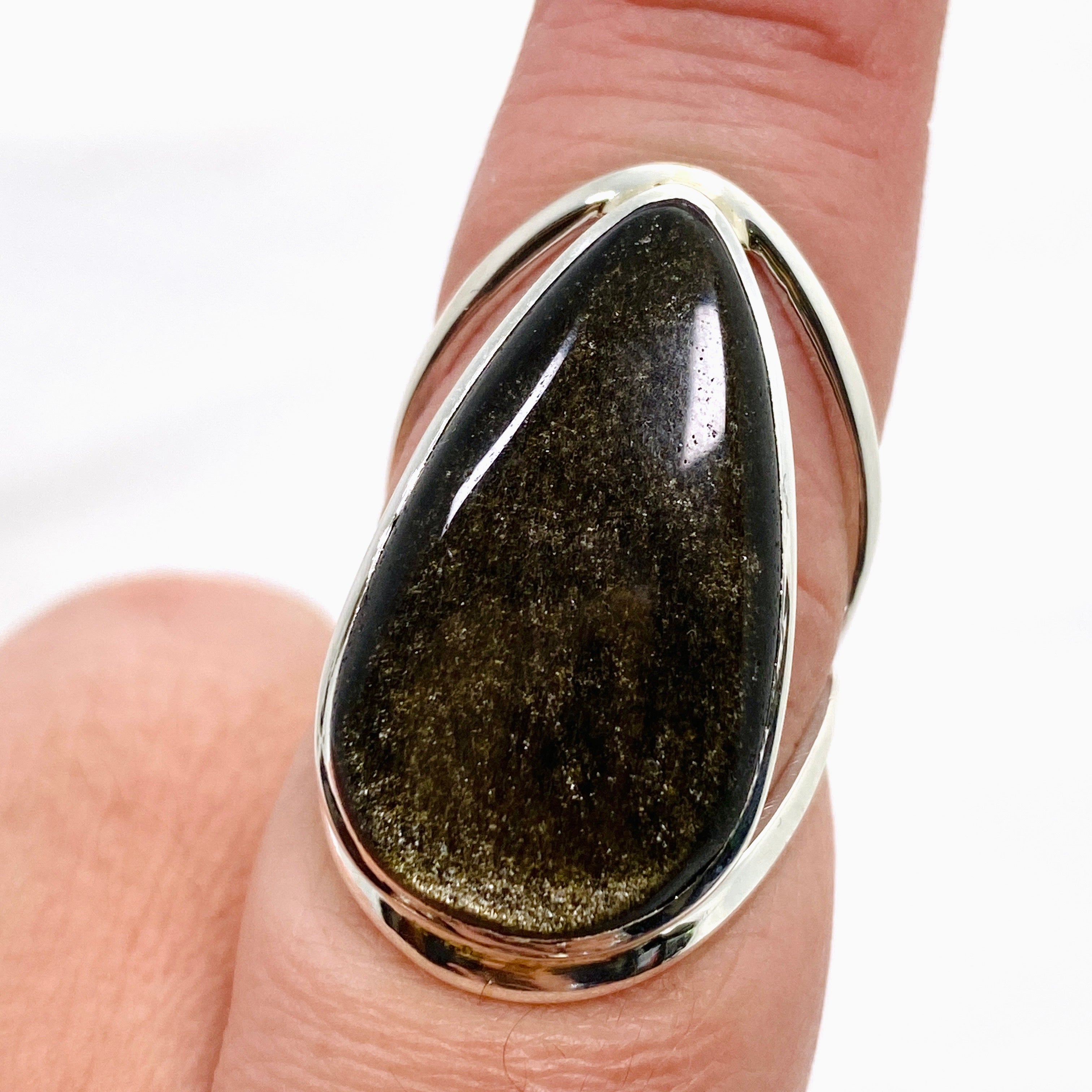Goldsheen Obsidian Teardrop Cabochon Split Band Ring - Size 9 - KRGJ3344 - Elegant Jewelry for Women, Perfect for Weddings, Parties & Special Occasions