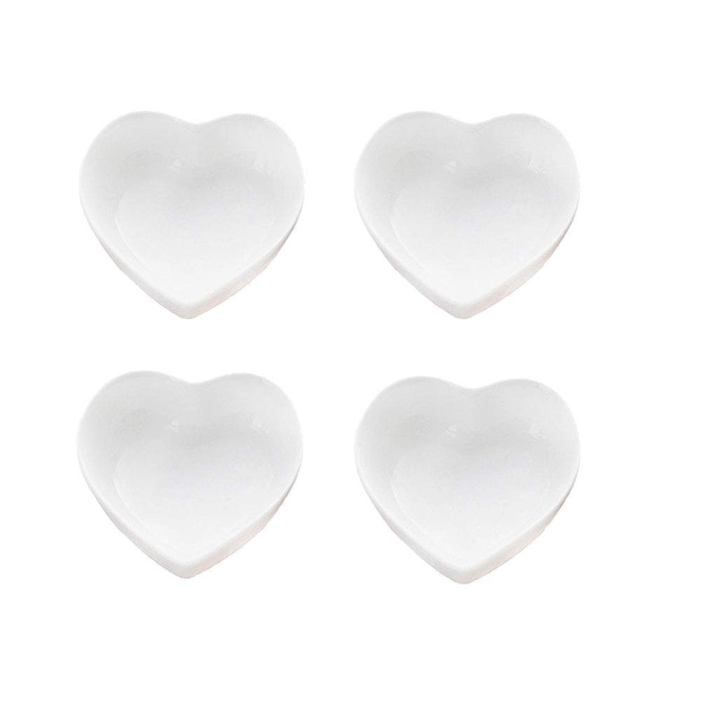 Ceramic Heart-Shaped Sauce Dish Set of 4 - Mini Seasoning Bowls for Sushi, Appetizers & Dipping - Perfect for Weddings, Valentine's Gifts & Romantic Dining - Elegant White Serving Saucers