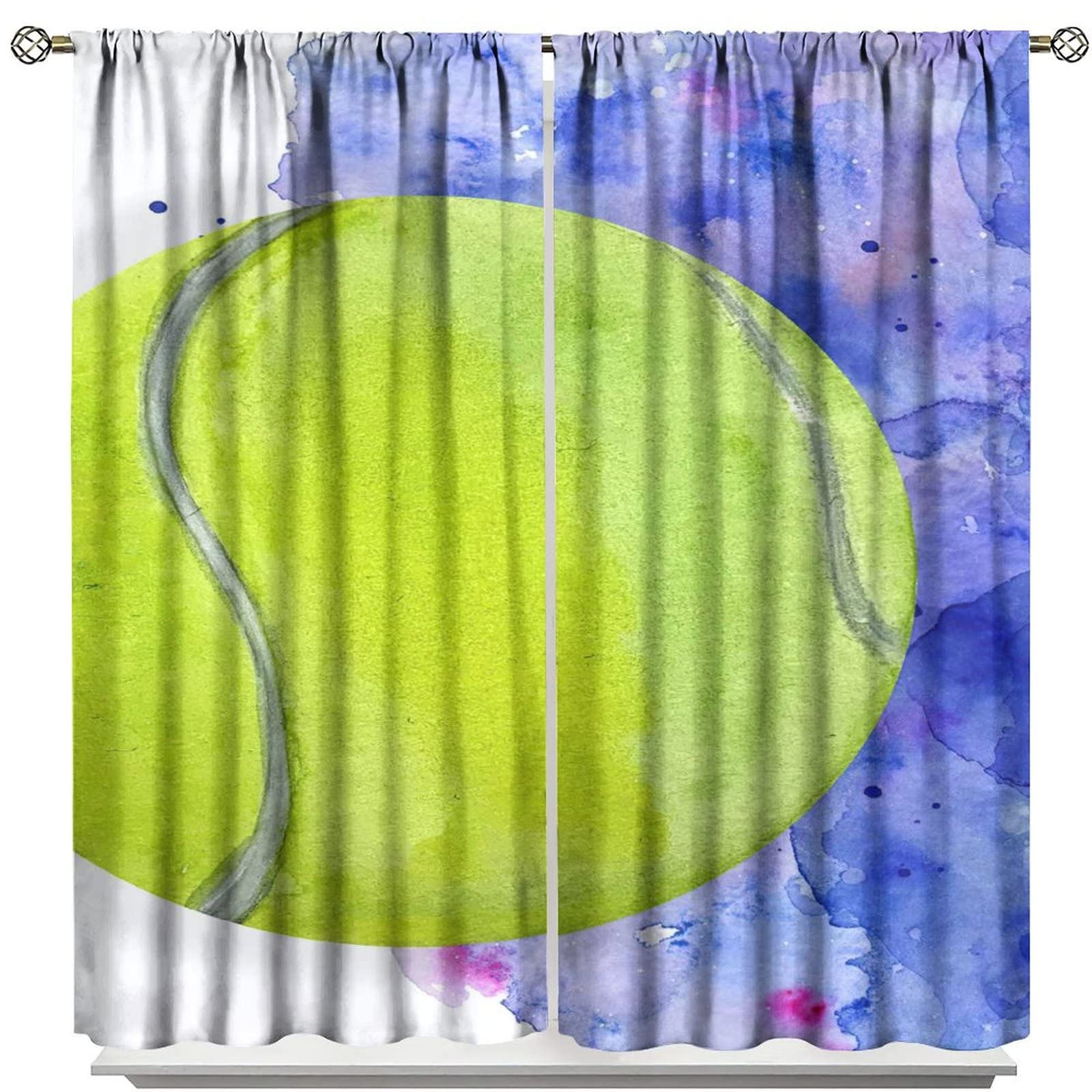 Blackout Curtains with Tennis Ball Pattern - Energy Saving & Noise Reducing Room Darkening Window Drapes for Bedroom & Living Room (84x84 Inches) - Perfect for Shift Workers, Home Theaters & Light Sleepers