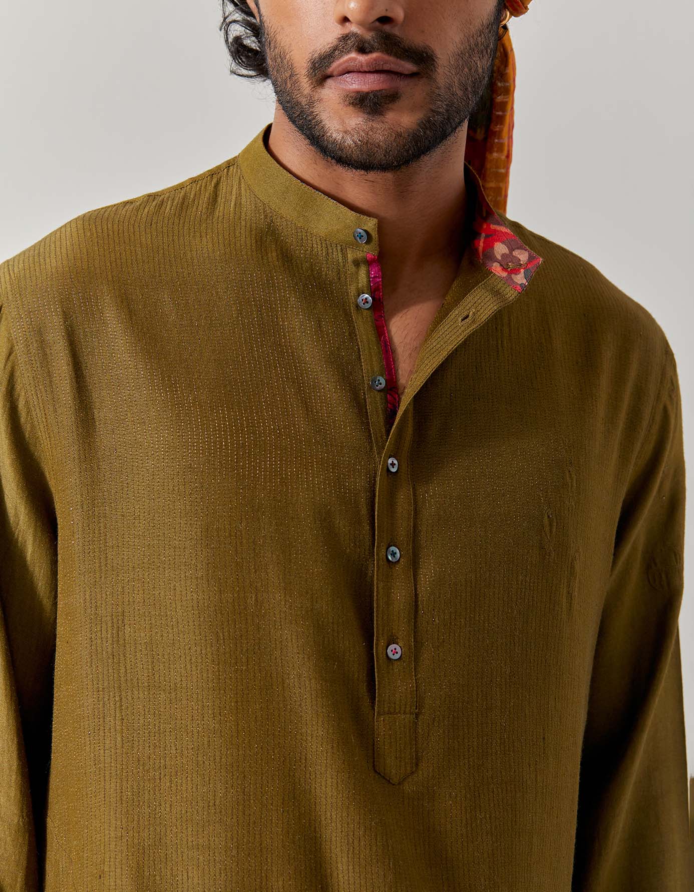 Roshan Bade Miyan Kurta - Premium Muga Satin Olive Kurta for Men - Traditional Indian Ethnic Wear for Festivals & Weddings