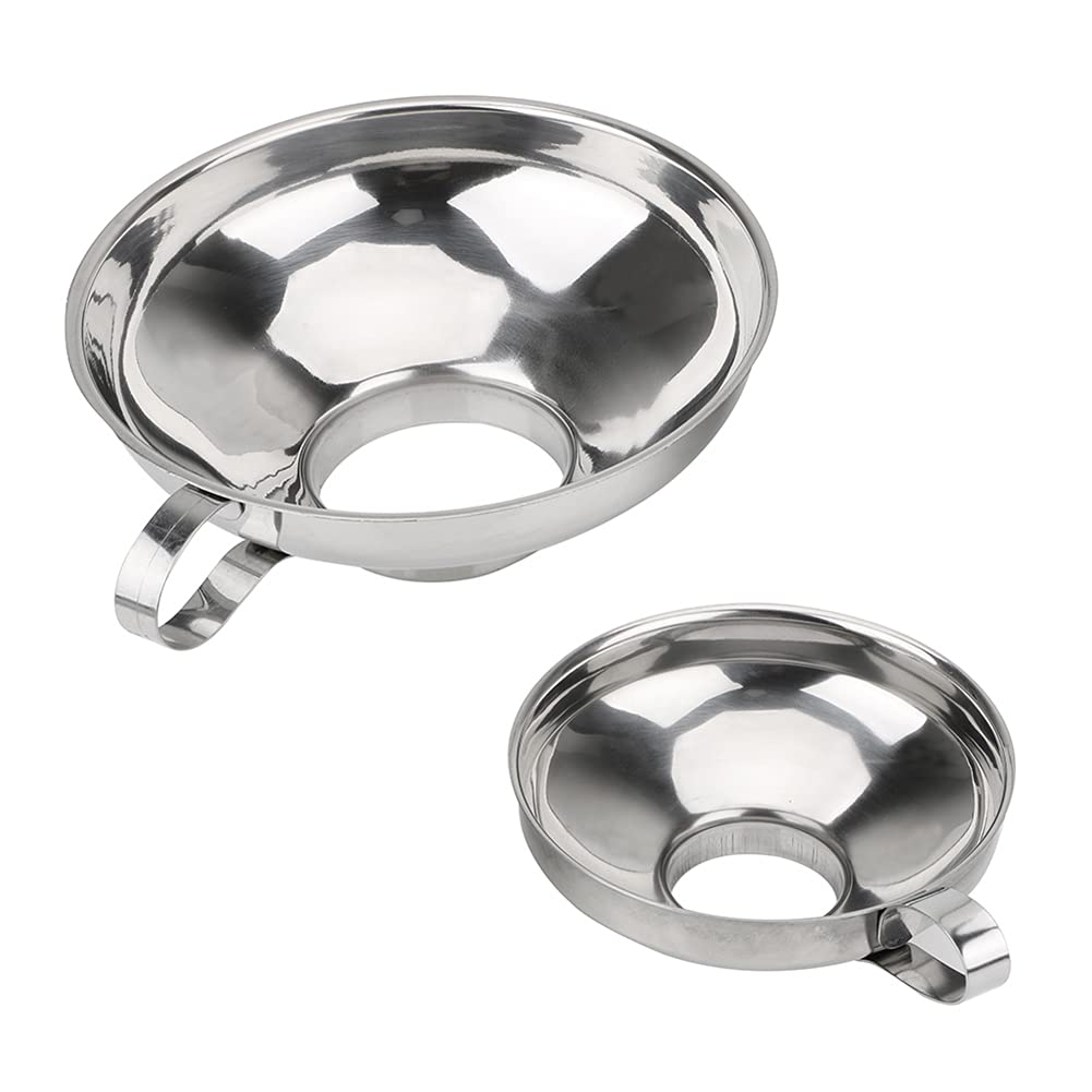 Alnicov 2-Pack Stainless Steel Canning Funnel Set - Wide & Regular Mouth Mason Jar Funnel with Handle for Liquid & Dry Ingredients (Small + Large Sizes) - Perfect for Home Canning, Food Preservation & Kitchen Transfer