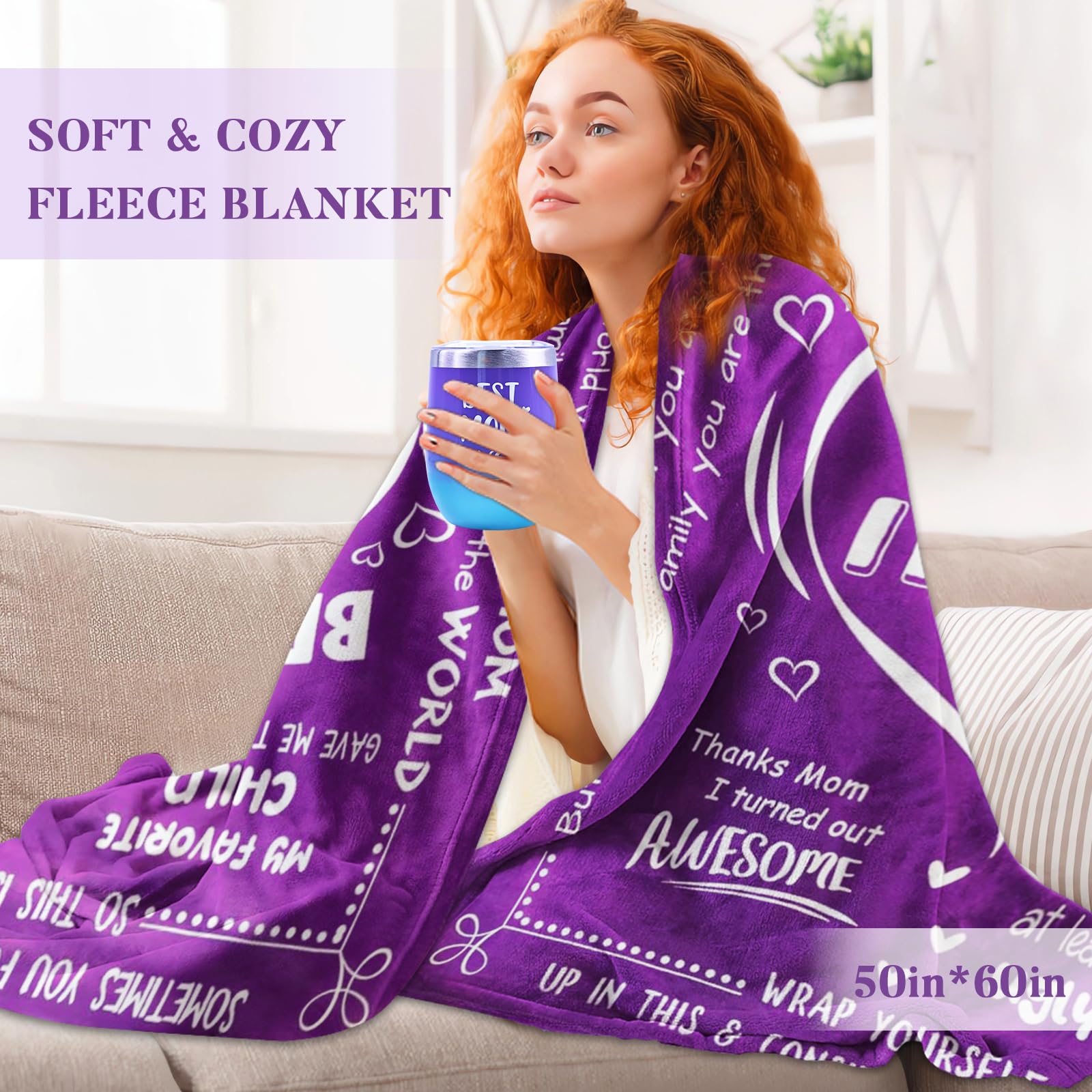Luxury Spa Gift Set for Mom - Purple Flannel Blanket, Birthday & Mother's Day Gifts from Daughter or Son - Perfect for Relaxation, Christmas & Special Occasions