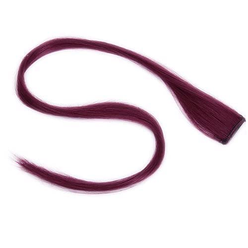 Ekan Synthetic Hair Streak Extensions - Burgundy Colored Hair Highlights for Women, Girls & Kids (Set of 2) | Perfect for Parties, Cosplay & Daily Styling