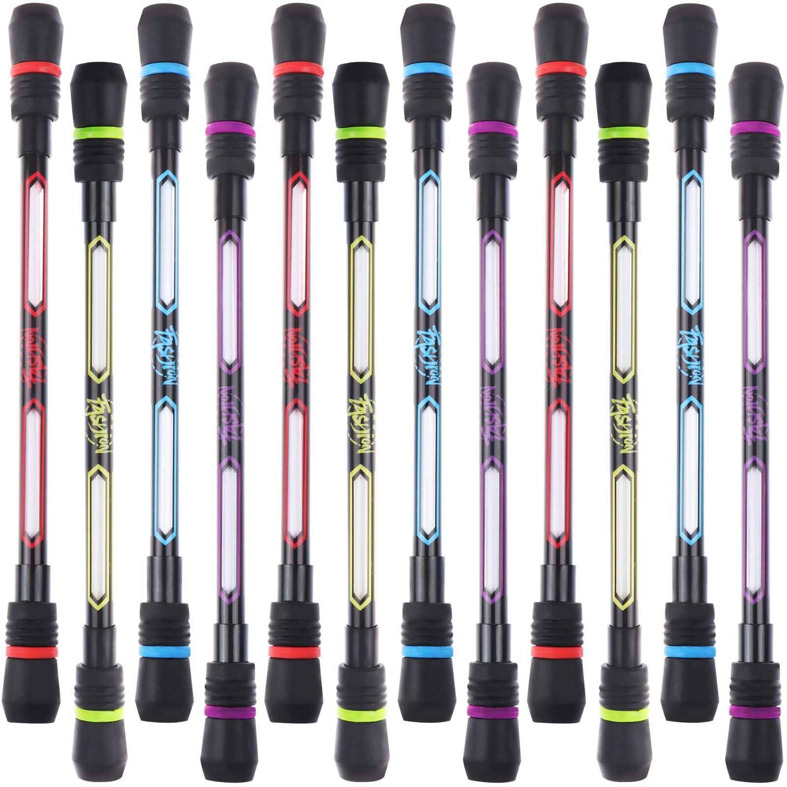 Droutti 12 Pack Pen Spinning Pens - Weighted Non-Slip Rolling Finger Pens for Office, School & Gaming | Smooth Writing Rotating Pen Mod with Coated Grip | Perfect for Fidgeting, Stress Relief & Pen Tricks