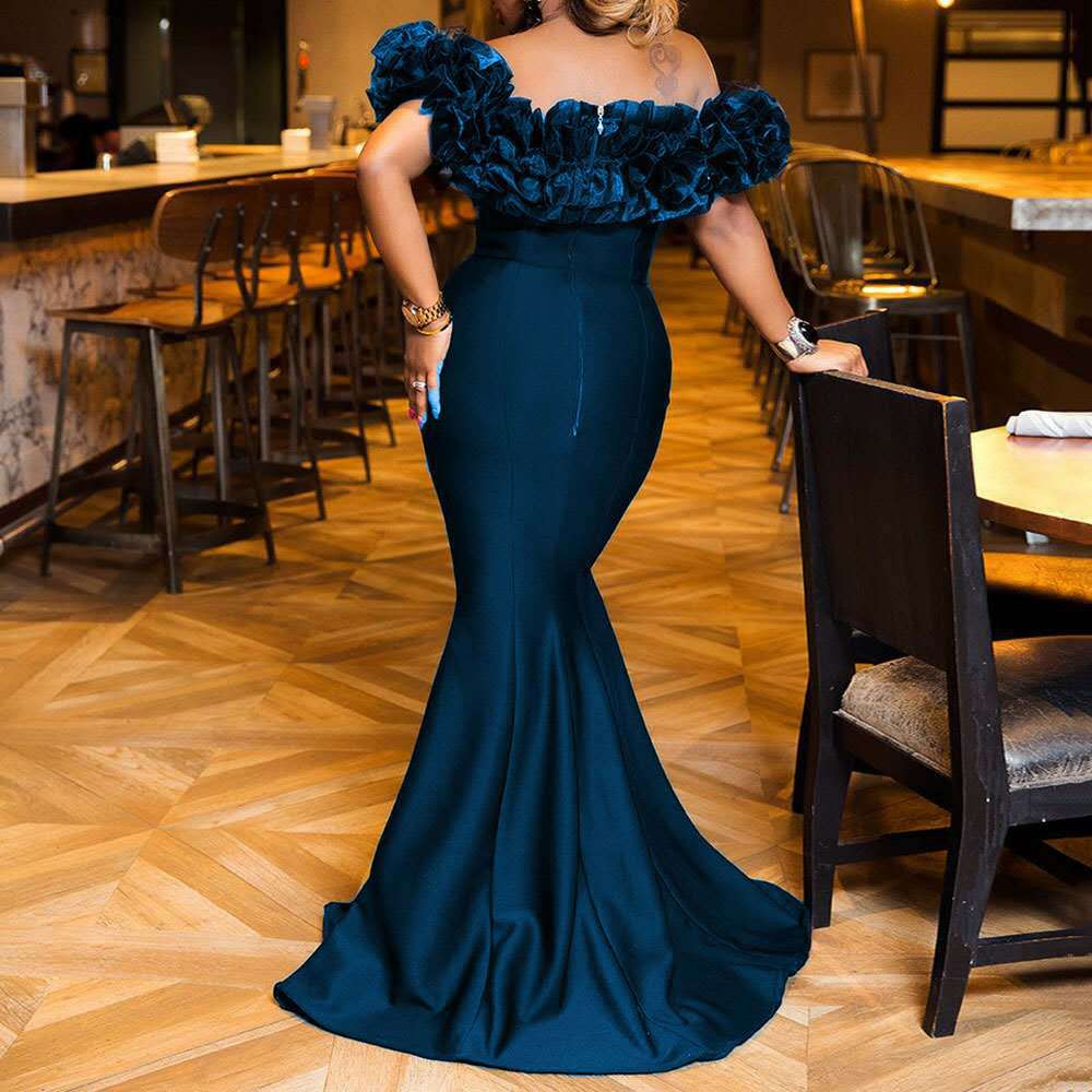 2025 New Elastic Knitted Belt Women's Dress - Anti-Slip, Lotus Leaf Design, One-Shoulder Slim Fit with Small Train | Perfect for Evening Parties, Weddings & Special Occasions