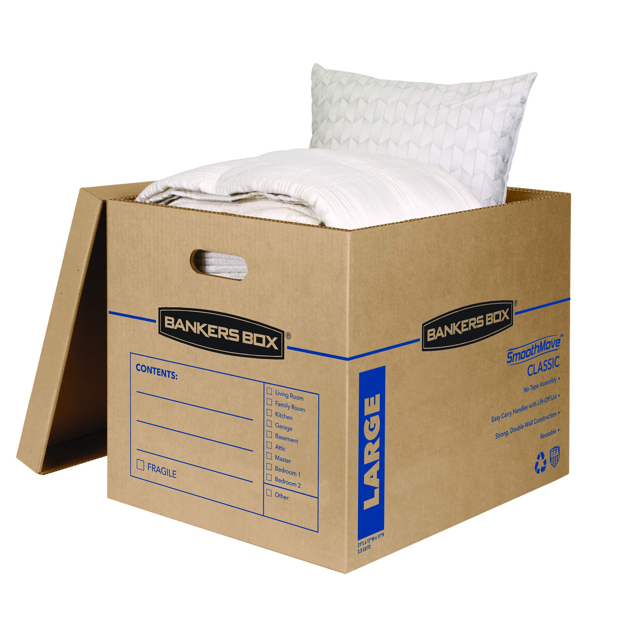 Bankers Box SmoothMove Classic Moving Boxes with Tape-Free Assembly & Easy Carry Handles - Large 21x17x17 Inches (10 Pack) & Tall Wardrobe Boxes 24x24x40 Inches (3 Pack) - Perfect for Home Moving, Office Relocation & Storage Organization