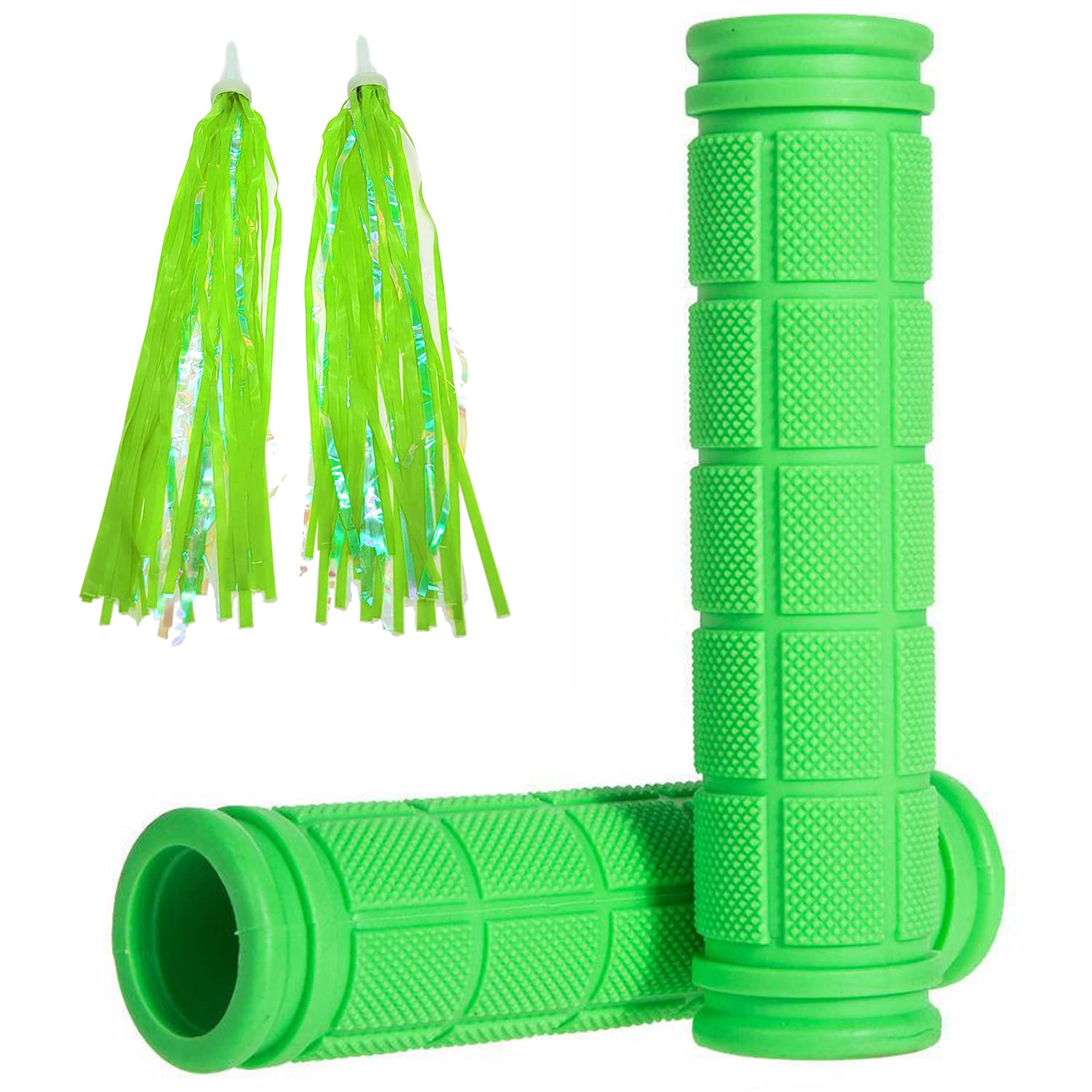Non-Slip Soft Rubber Bike Handlebar Grips with Tassel Streamers for Kids - Durable MTB BMX Scooter Cruiser Bicycle Replacement Parts - Perfect for Mountain Biking, Commuting and Kids' Bike Upgrades