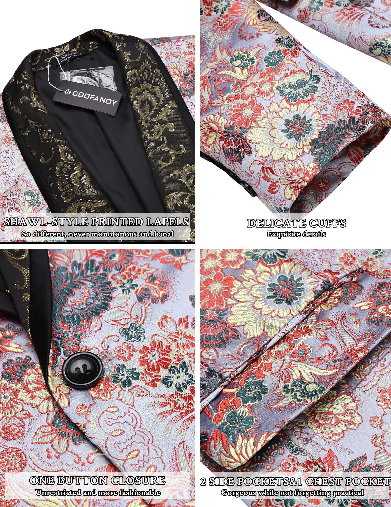COOFANDY Slim Fit Floral Suit Jacket for Men - Wedding & Party Blazer