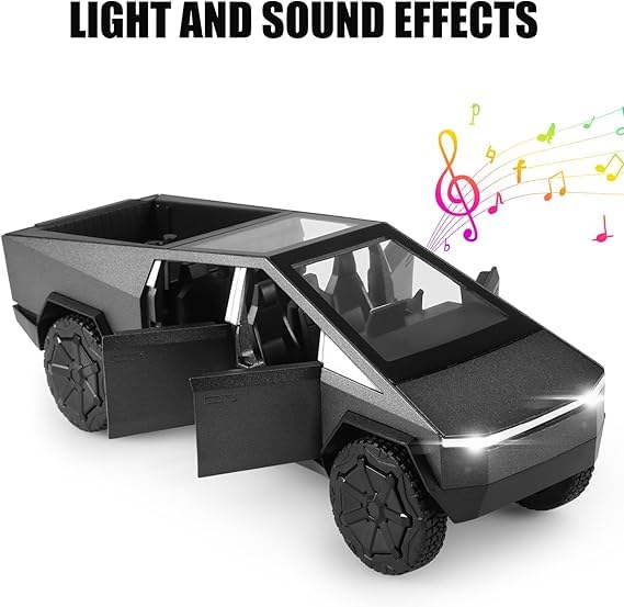 1:32 Scale Gray Cybertruck Metal Diecast Toy Truck with LED Lights & Sound Effects - Realistic Tesla Cybertruck Replica for Kids & Collectors - Perfect Birthday Gift & STEM Learning Toy for Boys & Girls (Black) - Great for Playtime, Display & Car Enthusiast Collections