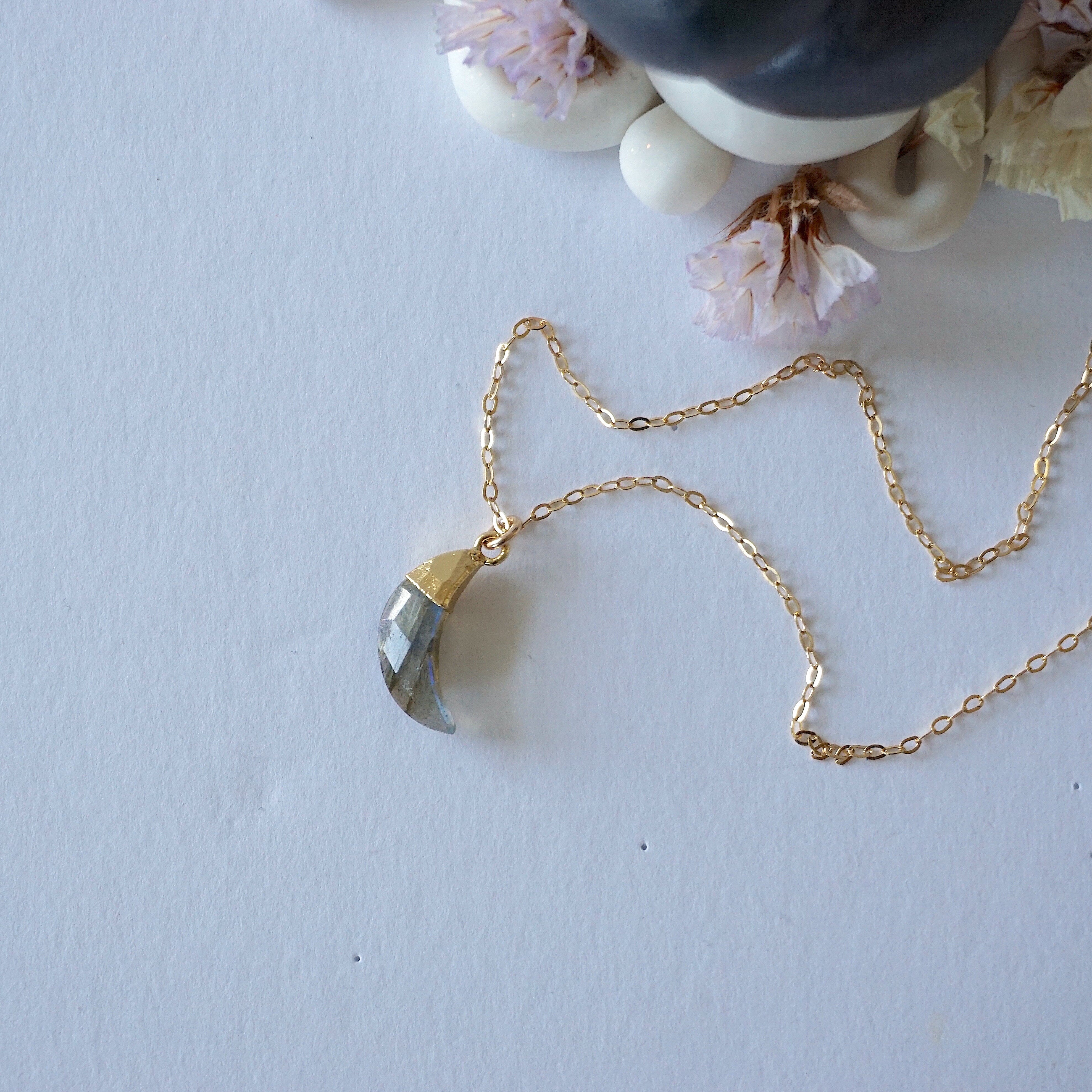 14K Gold Filled Labradorite Moon Charm Necklace - Elegant Crystal Pendant for Women, Perfect for Everyday Wear, Gift Giving & Spiritual Healing