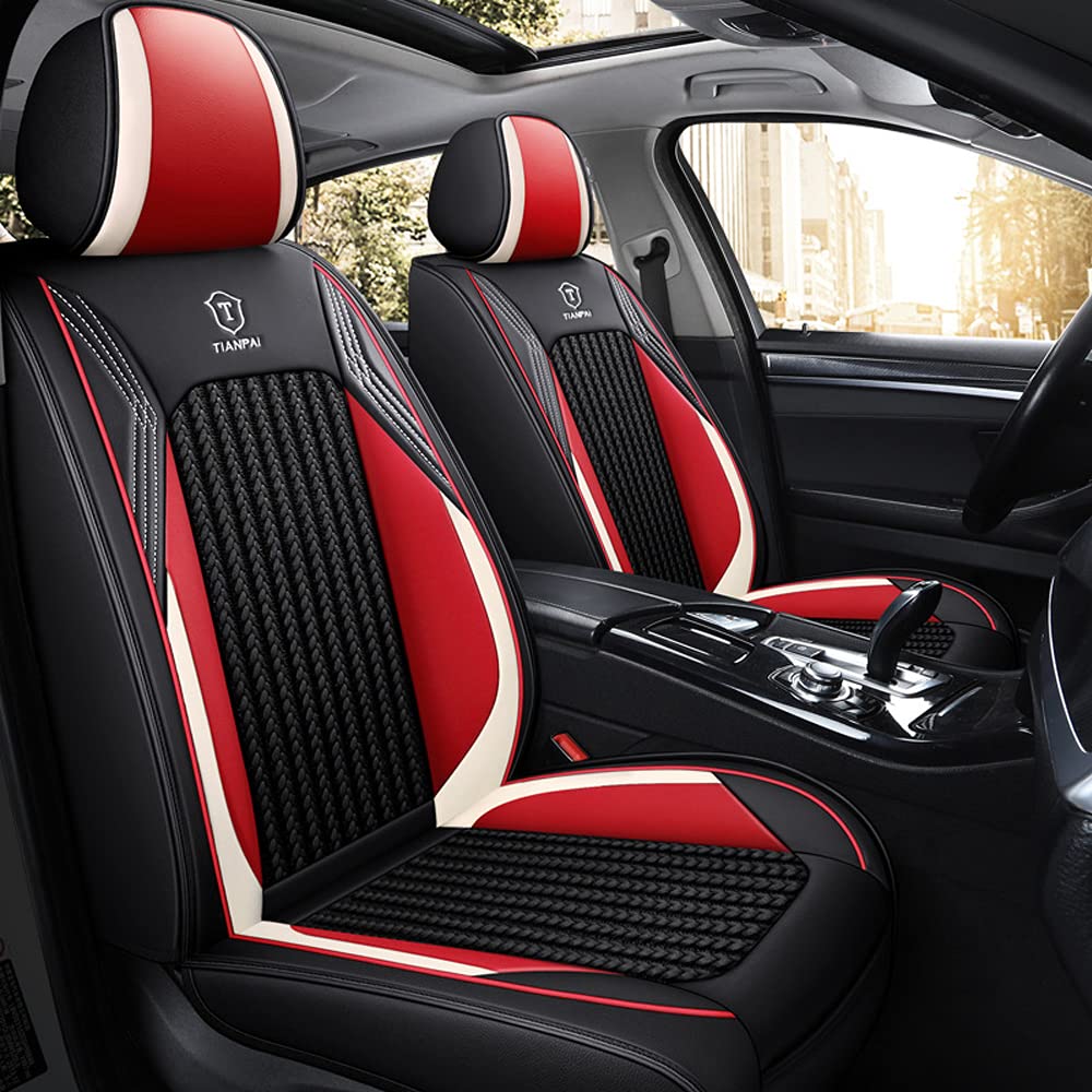 Premium PU Leather All-Weather Seat Covers Full Set for Cadillac ATS - Red | Universal Fit, Easy Installation & Cleaning | Perfect for Daily Commute, Road Trips & Car Protection