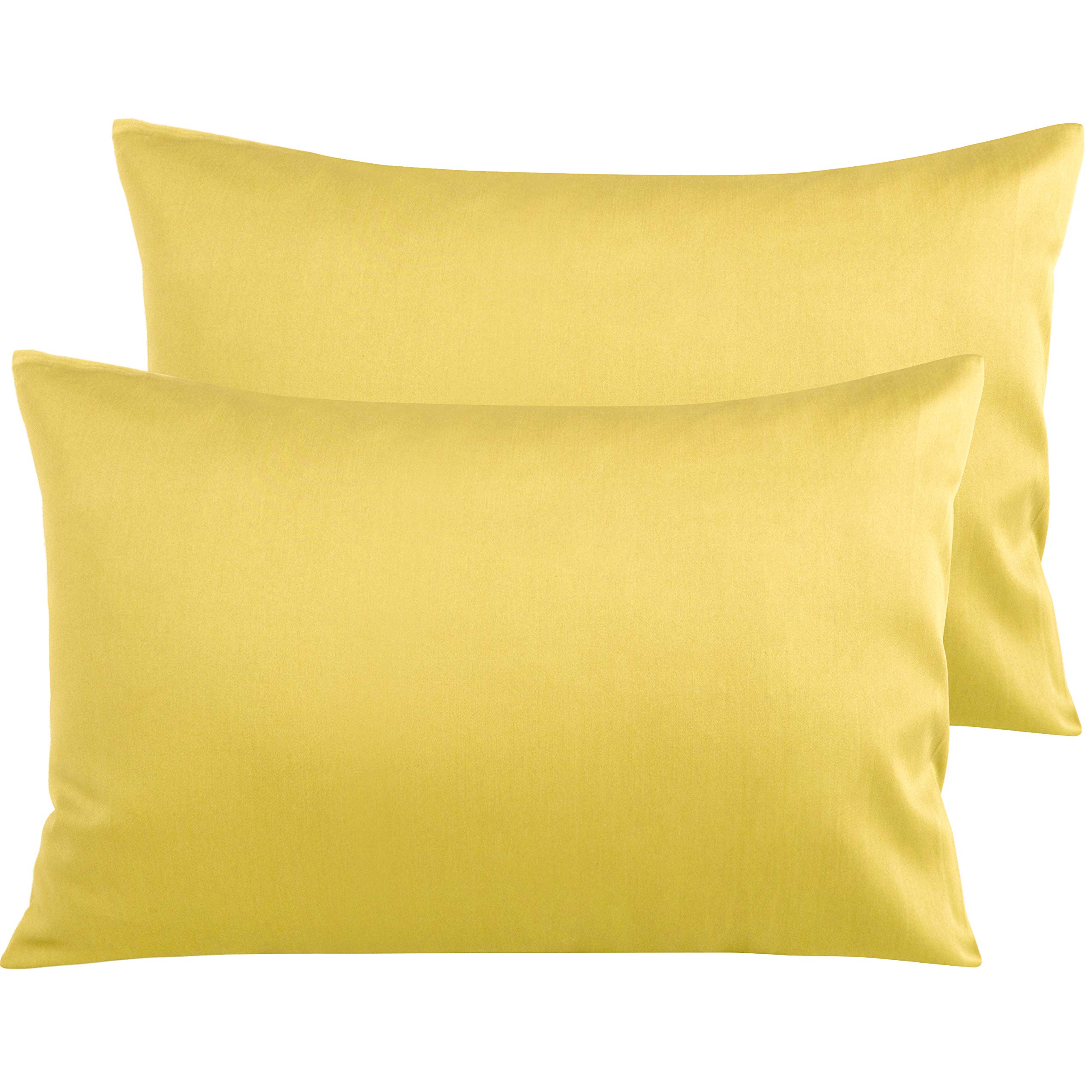 Premium Egyptian Cotton Queen Pillowcases Set of 2 - 500 Thread Count Soft & Breathable Envelope Closure Pillow Covers (20x30 Inches) - Mustard Yellow Luxury Bedding for Hotels, Guest Rooms & Home Decor