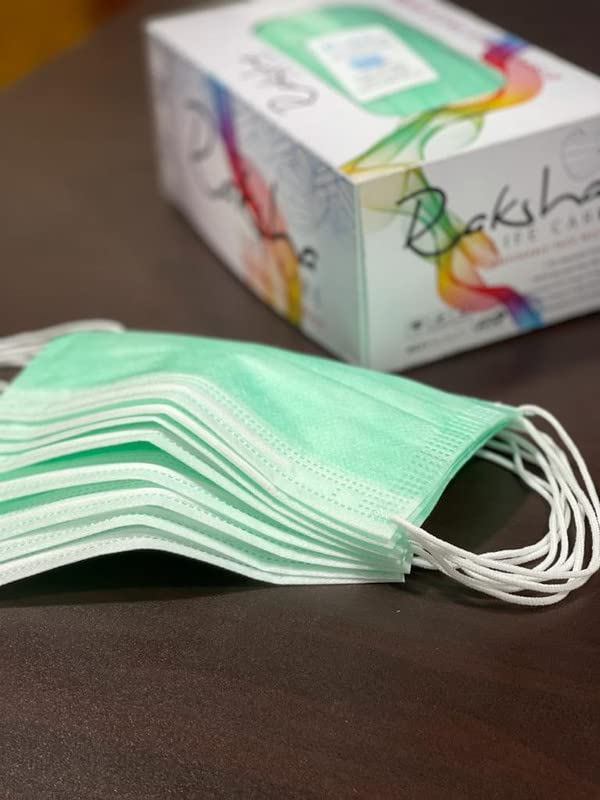 Raksha Life Care Disposable Face Mask 50-Pack (Green, 3-Pack) - Breathable 3-Ply Protection for Daily Use, Work, Travel & Public Safety