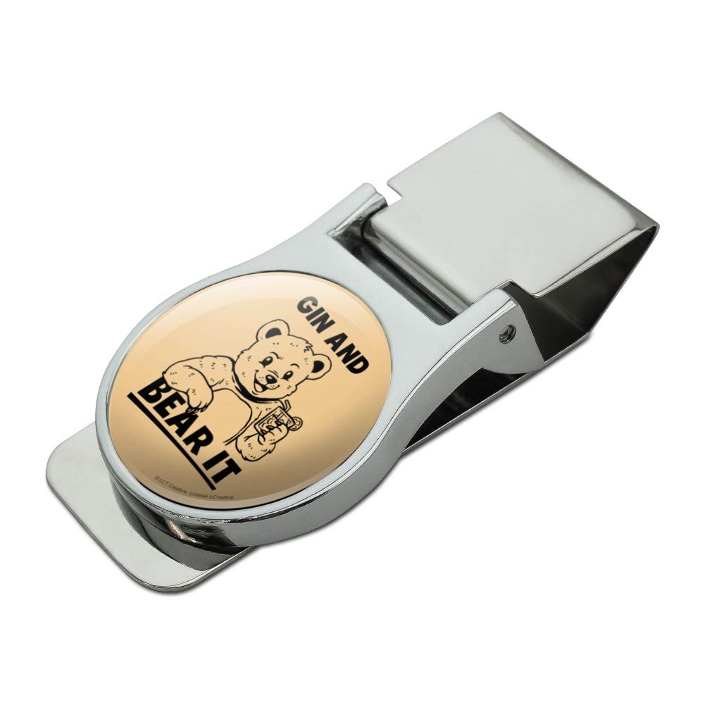 Funny Gin Grin and Bear It Humor Metal Money Clip - Chrome Plated Satin Finish for Cash & Cards | Perfect Gift for Gin Lovers, Bartenders & Cocktail Enthusiasts
