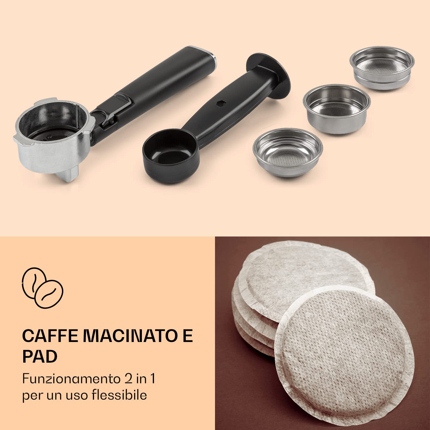 KLARSTEIN 1.8L Stainless Steel Espresso Machine with Milk Frother - 1350W for Coffee & Cappuccino | Perfect for Home Baristas & Coffee Lovers