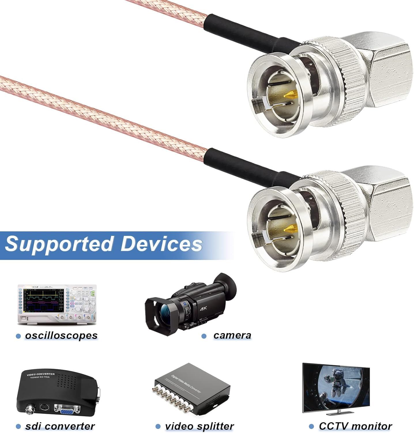 Superbat HD-SDI 3G SDI Cable 1ft BNC Cable 75ohm for Cameras, Video Equipment & Broadcast - Supports HD-SDI/3G-SDI/4K/8K, Right Angle SDI Video Cable for Studio, Live Streaming & Professional Video Production