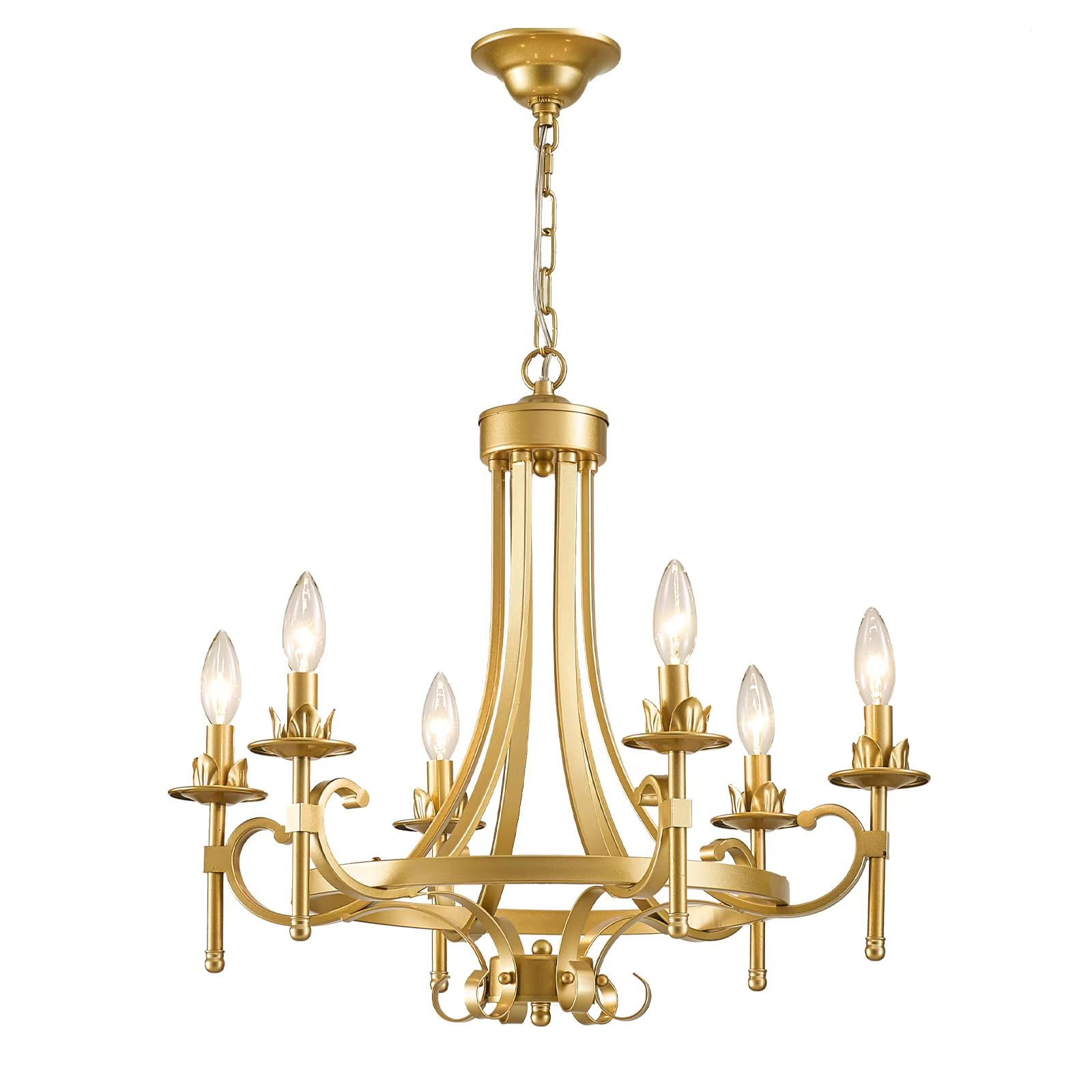 6-Light Modern Gold Farmhouse Chandelier - Rustic Iron Metal Pendant Lighting Fixture for Dining Room, Bedroom, Living Room, Kitchen & Foyer | Elegant Ceiling Light for Home Decor, Wedding & Restaurant Ambiance