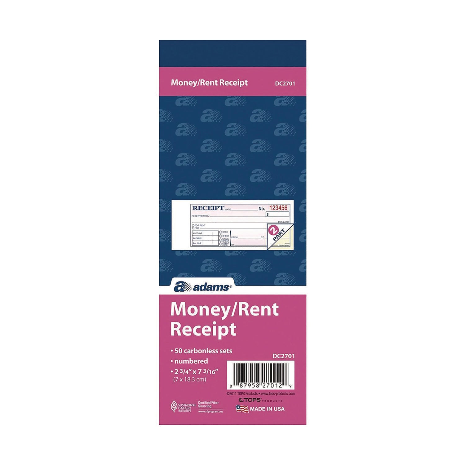 Adams® Money and Rent Receipt Book - 2-Part Carbonless, 6.69