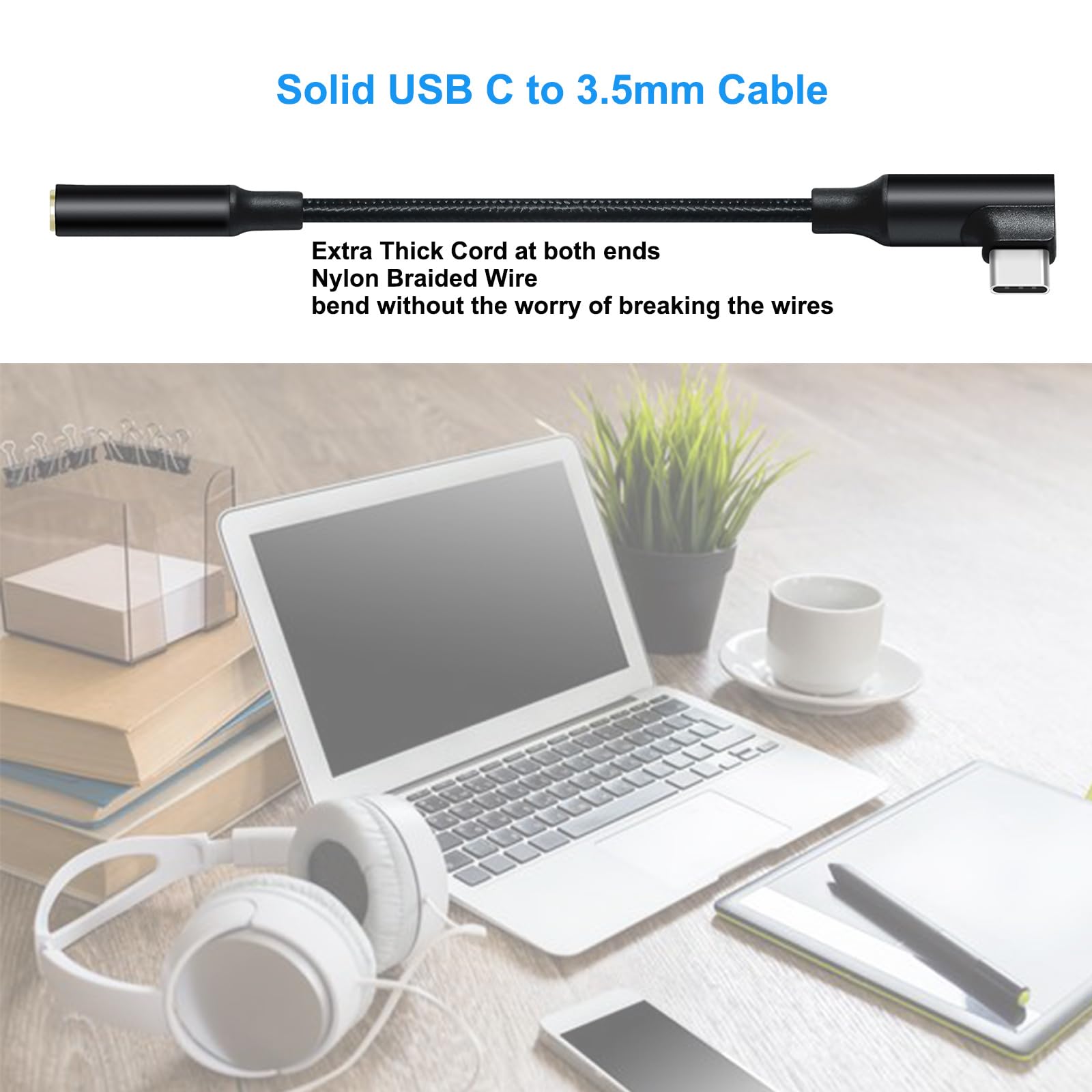 DCHAV USB-C to 3.5mm Audio Adapter with DAC Chip - Angled USB Type C Male to 3.5mm Female Headphone Jack Aux Cable - Compatible with Android Phones, Tablets, Laptops, Speakers & Car Stereos (Black) - Perfect for Music, Gaming & Hands-Free Calling