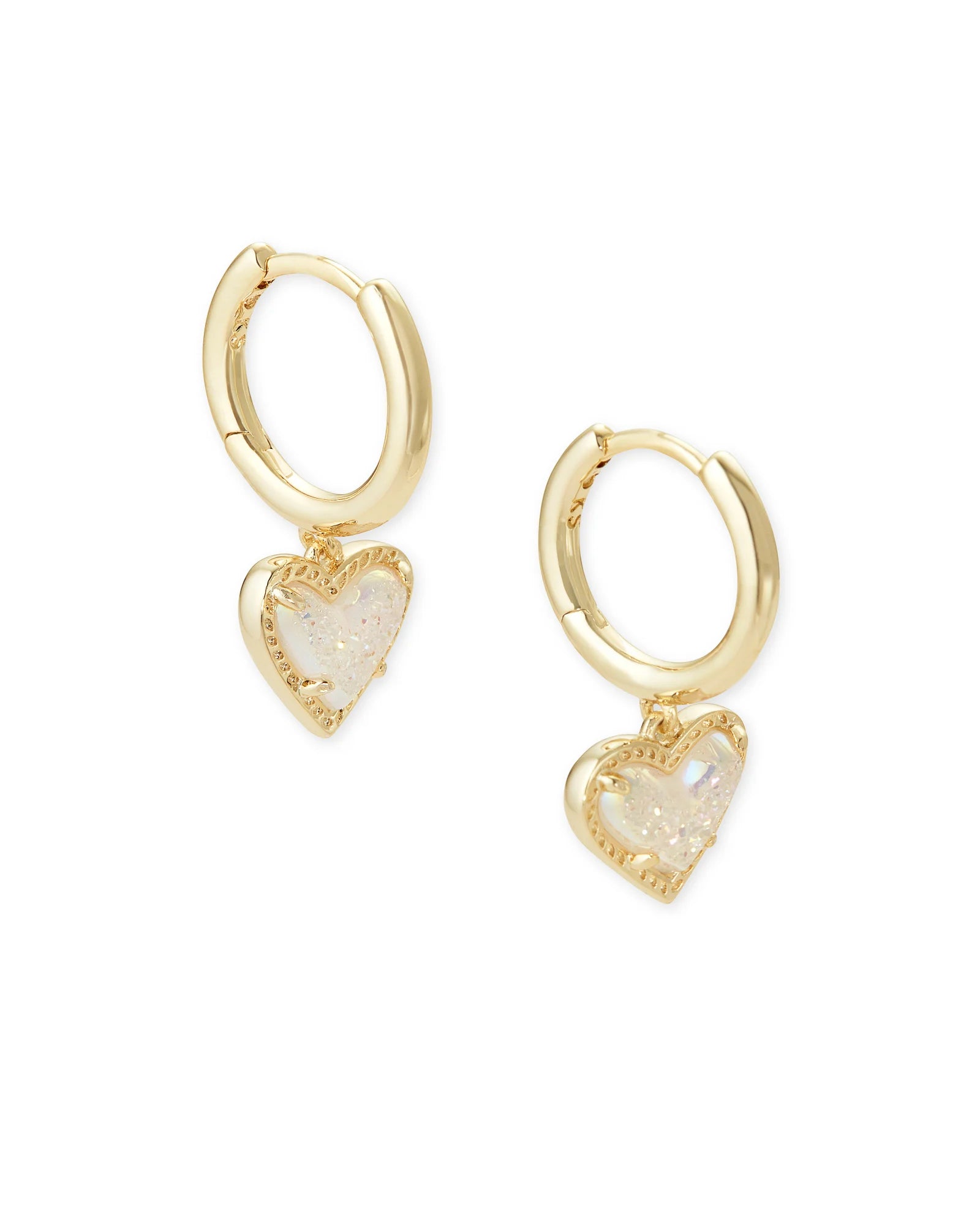 Ari Heart Gold Huggie Earrings in Iridescent Drusy – Elegant & Dainty Hoop Earrings for Women, Perfect for Everyday Wear, Date Night & Special Occasions