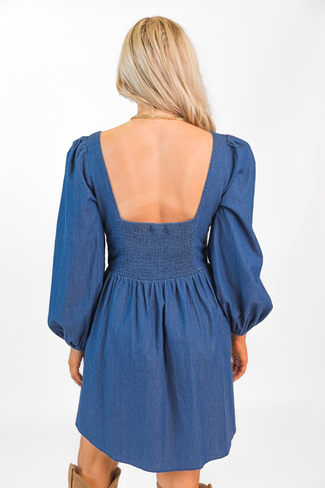 Up To Me Medium Wash Lace-Up Chambray Dress - Casual Summer Outfit for Women | Perfect for Beach, Brunch & Date Nights