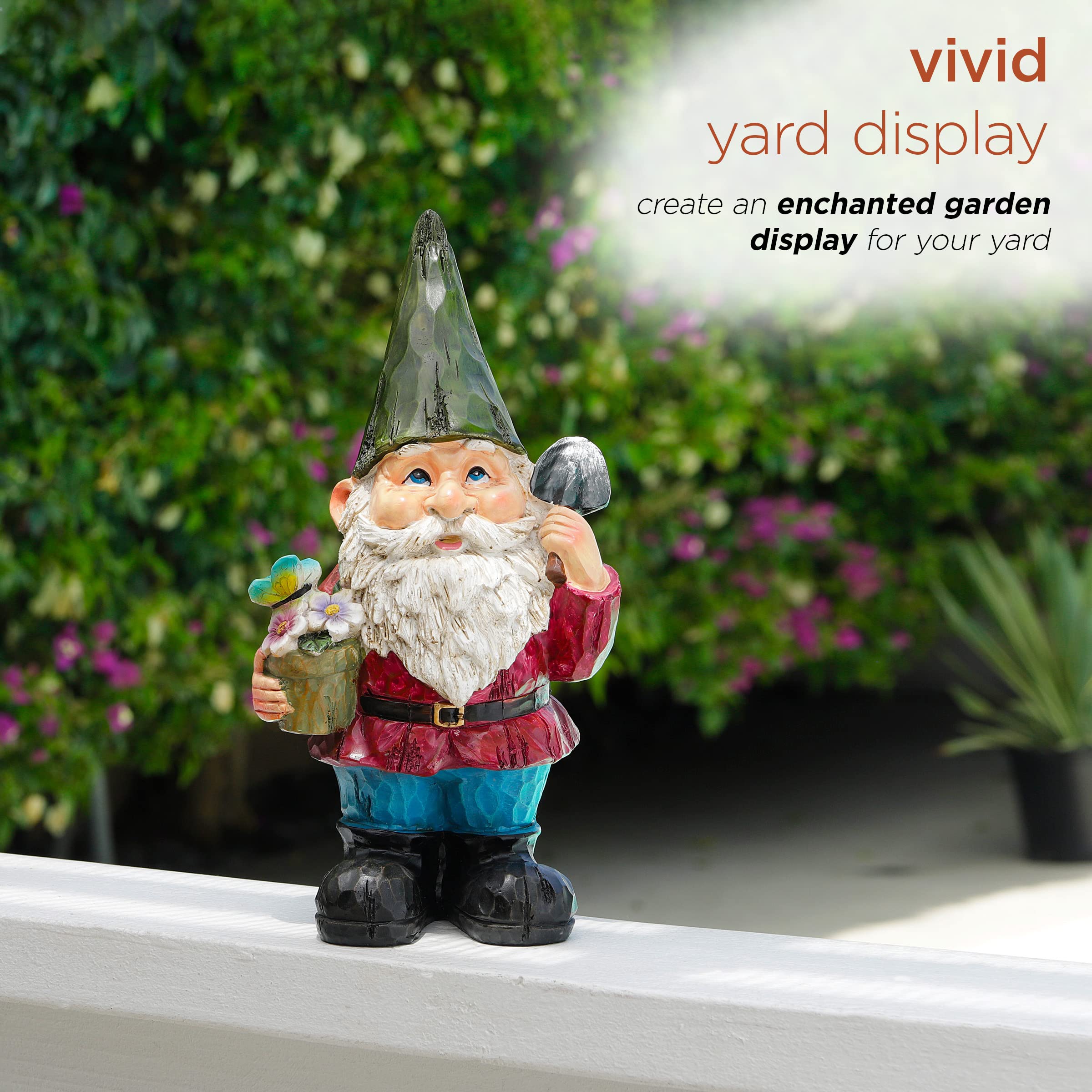 Alpine Corporation 12 Inch Tall Outdoor Garden Gnome Statue with Flower Pot - Cute Yard Decoration for Lawn, Patio & Garden Decor