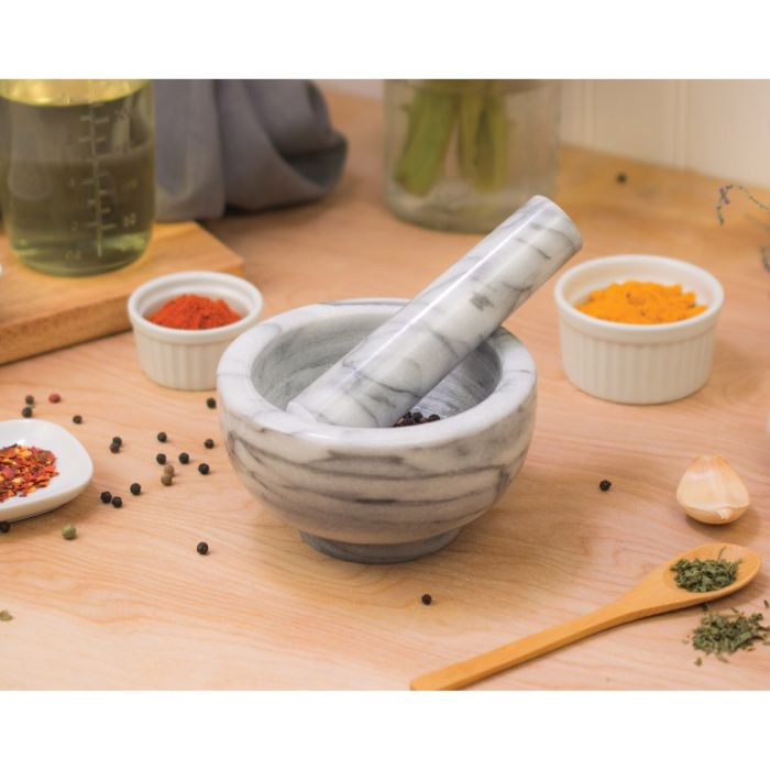Premium Carrara Marble Mortar and Pestle Set - Natural Stone Spice Grinder & Herb Crusher for Kitchen, Cooking, and Ayurvedic Remedies - Perfect for Grinding Spices, Herbs, Pesto, and Making Fresh Guacamole