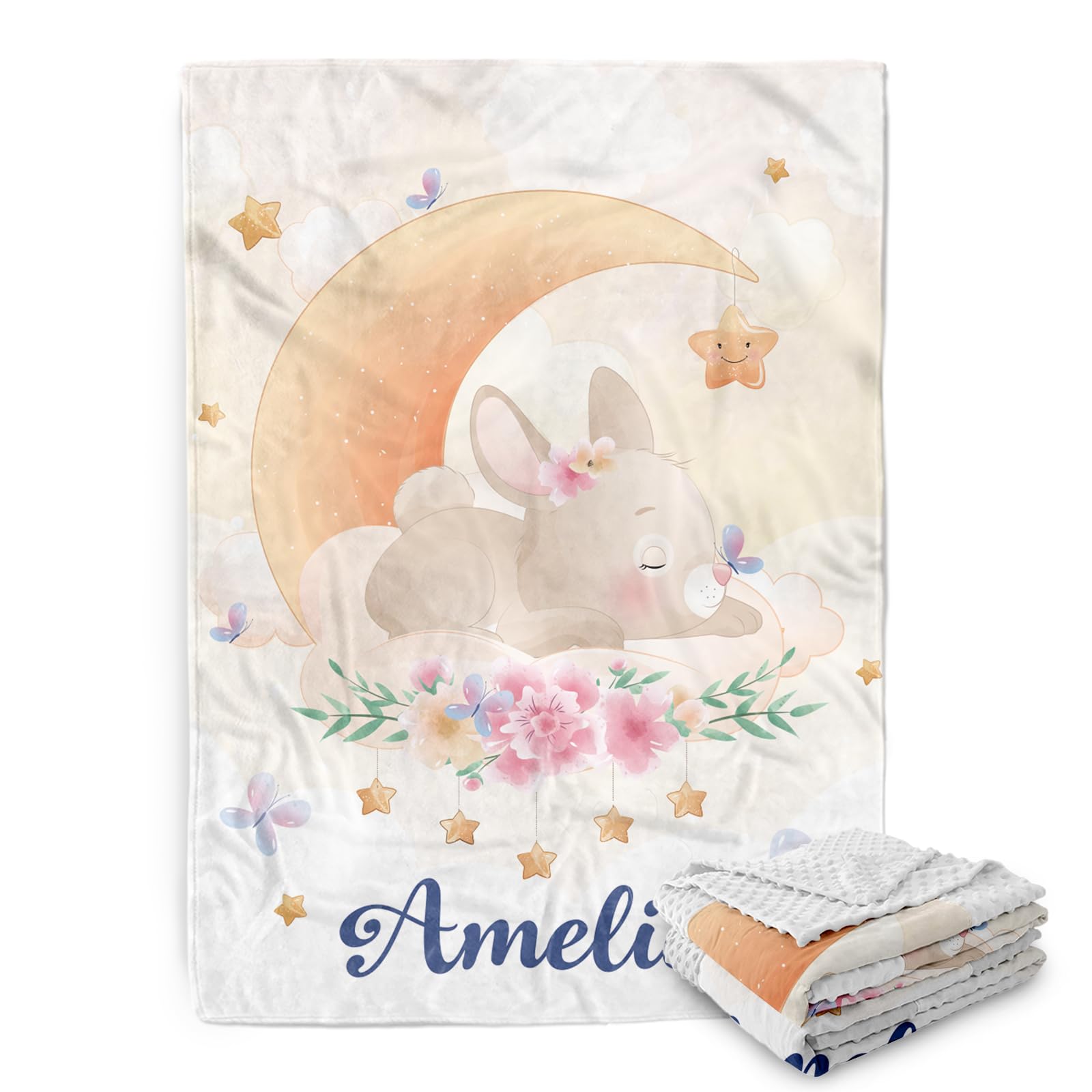 Personalized Baby Blanket with Name - Custom Swaddle & Receiving Blanket for Newborns, Infants, Girls & Boys - Soft Double Layer Flannel Toddler Blanket - Perfect Baby Shower Gift, Nursery Essential & Travel Blanket (47