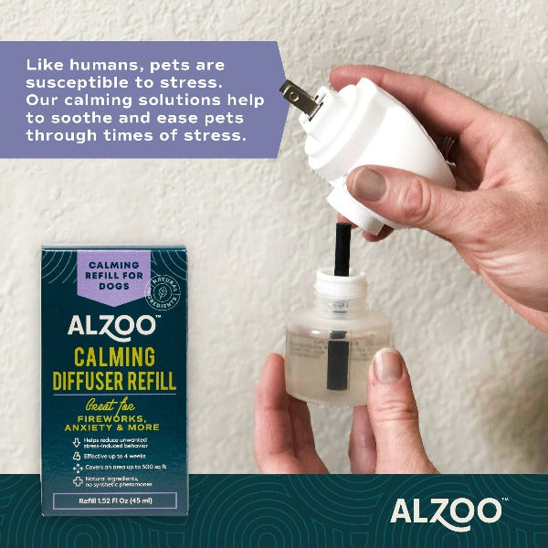 ALZOO Plant-Based Calming Diffuser Refill for Dogs - Anxiety Relief & Stress Reduction - Essential Oil Diffuser for Pet Calming - Perfect for Home, Crate & Travel Use