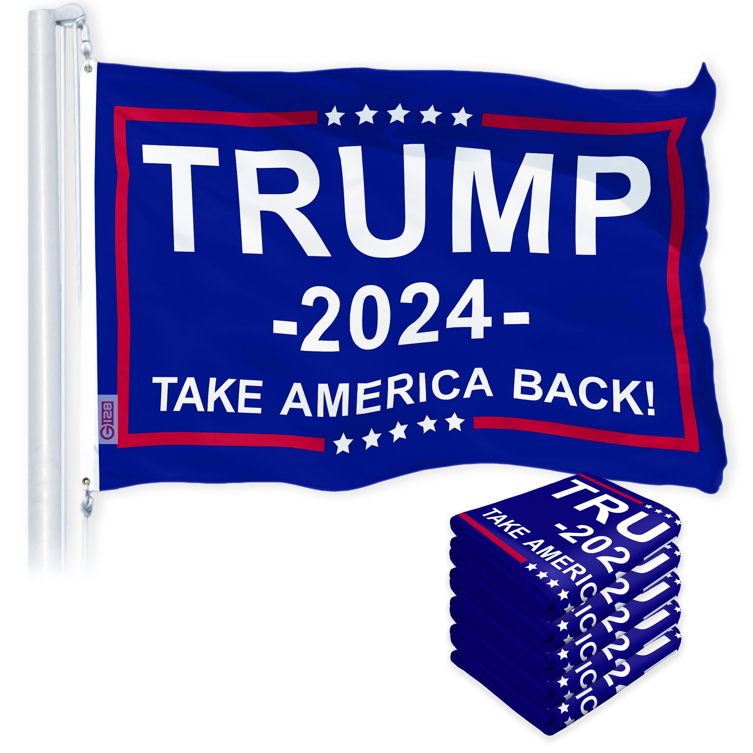 Trump 2024 Election Take America Back Blue Flag - 5 Pack of 3x5 Ft LiteWeave Pro Series 150D Polyester Flags - Indoor/Outdoor Use with Brass Grommets & Vibrant Colors - Perfect for Political Rallies, Campaign Events & Patriotic Home Decor