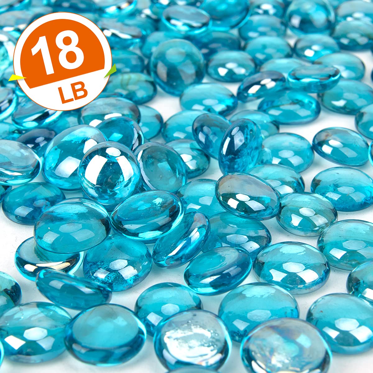 18 Pound Fire Glass Beads - Reflective Azure Blue Fire Pit Gems for Gas Fireplace, Vase Fillers & Aquarium Decor | Heat-Resistant Decorative Glass Drops for Indoor/Outdoor Use in Fire Pits, Centerpieces & Fish Tanks