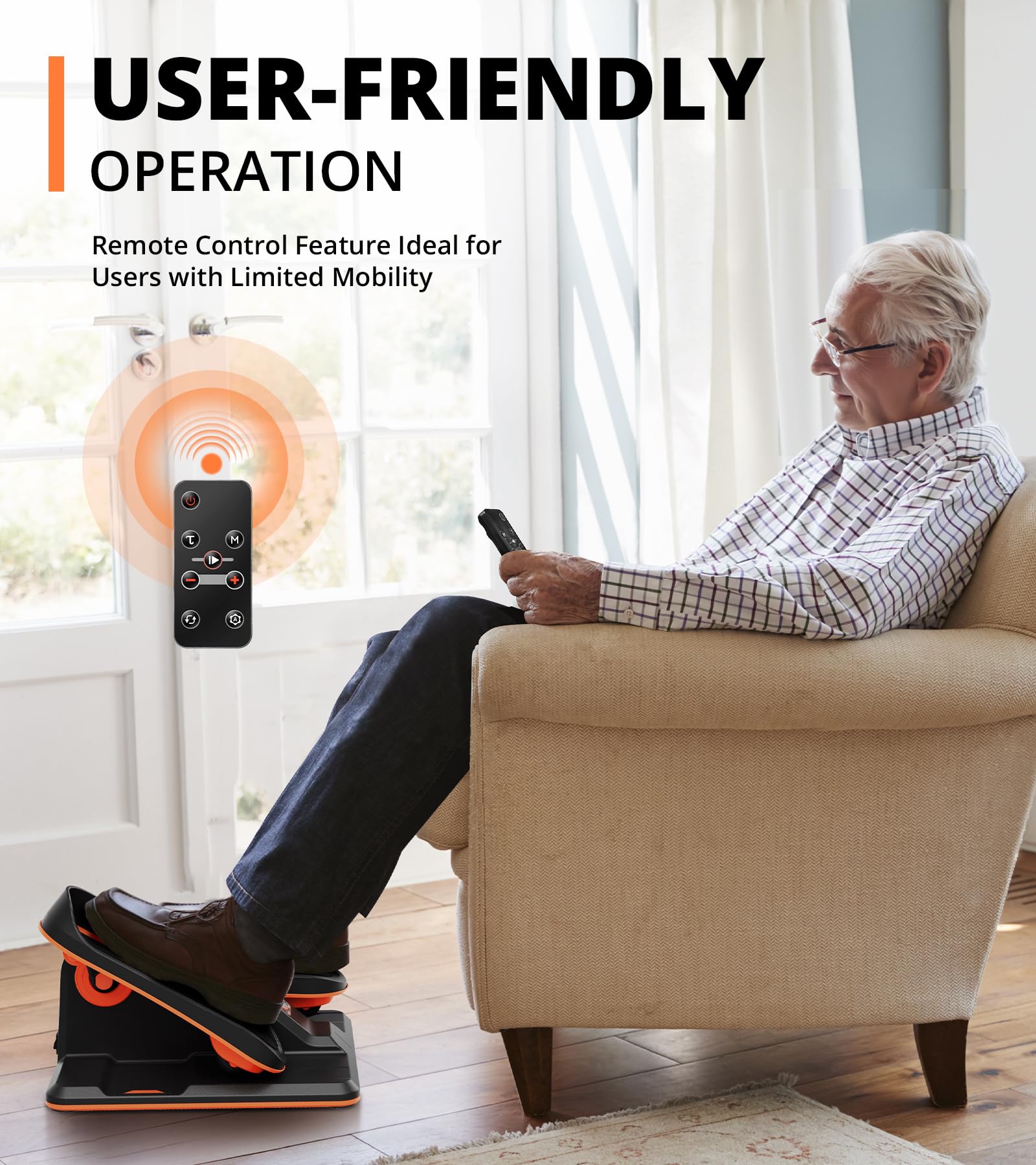Under Desk Elliptical Machine - Portable Electric Leg Exerciser for Seniors & Adults with LCD Display & Remote Control - Compact Seated Elliptical Trainer with Anti-Slip Mat (Orange) - Perfect for Office Workouts, Home Exercise & Sedentary Lifestyle Fitness