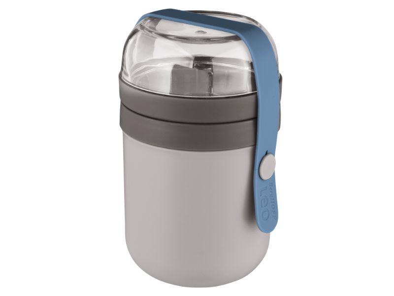BergHOFF Leo 0.7qt Dual Lunch Pot - Insulated Stainless Steel Food Container for Work, School & Picnics - Gray & Blue Thermal Lunch Box for Hot & Cold Meals